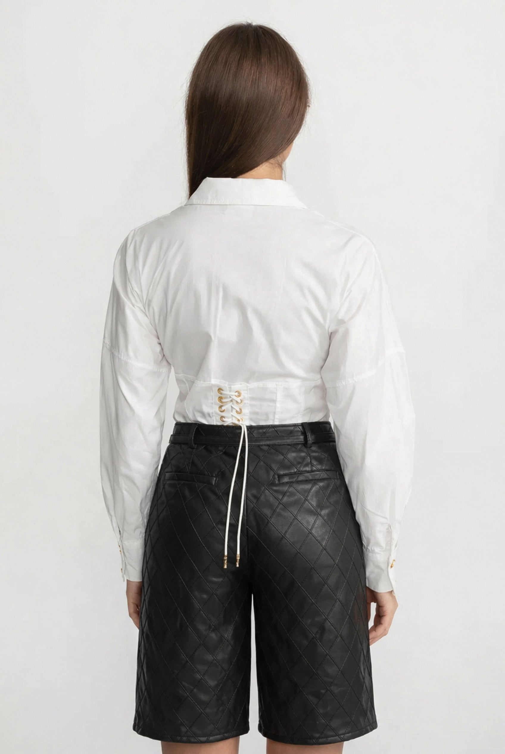 Quilted High-Waisted Shorts With Self-Tie Belt - Black
