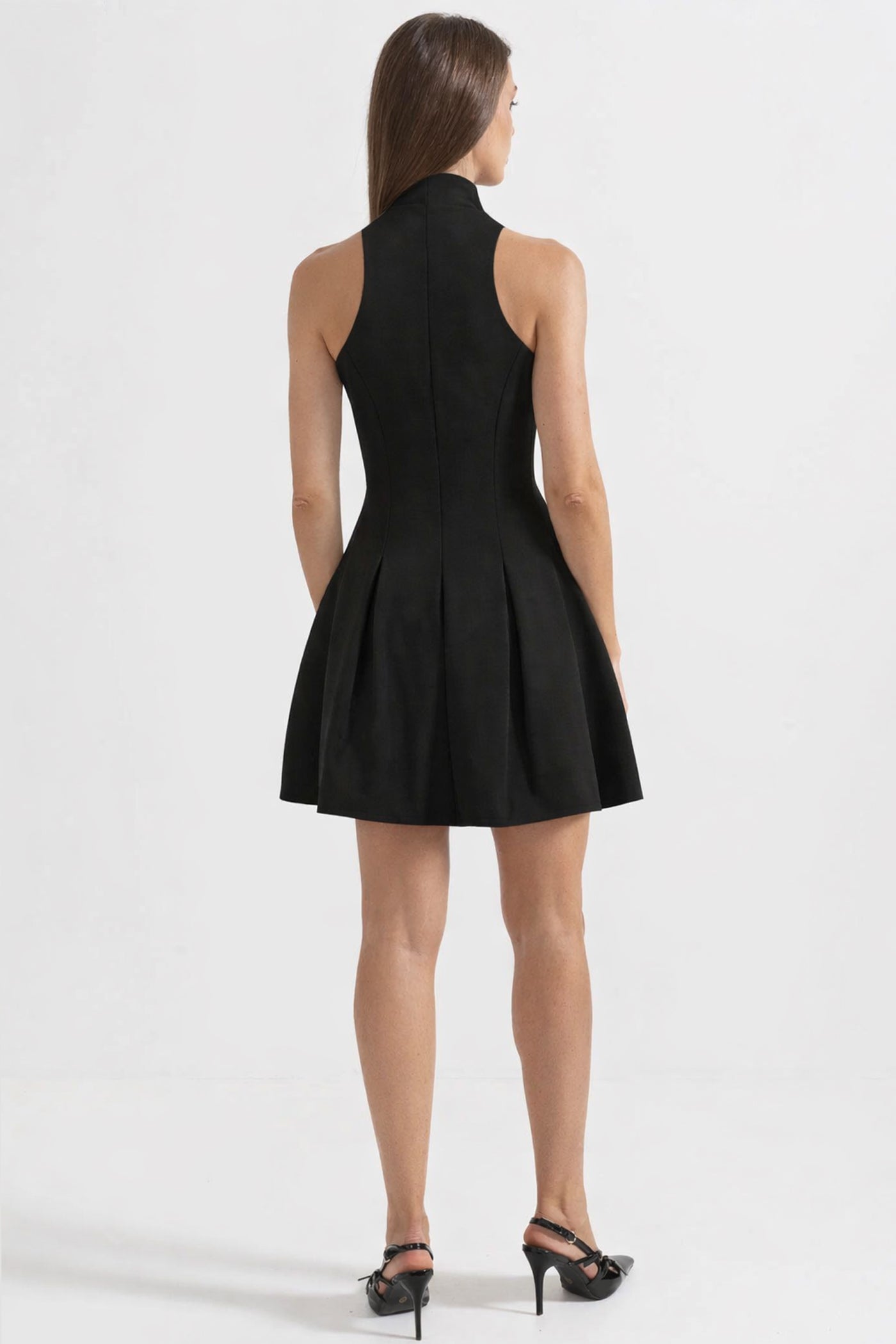 Sleeveless Mini Dress With Gold Front Zipper - Black