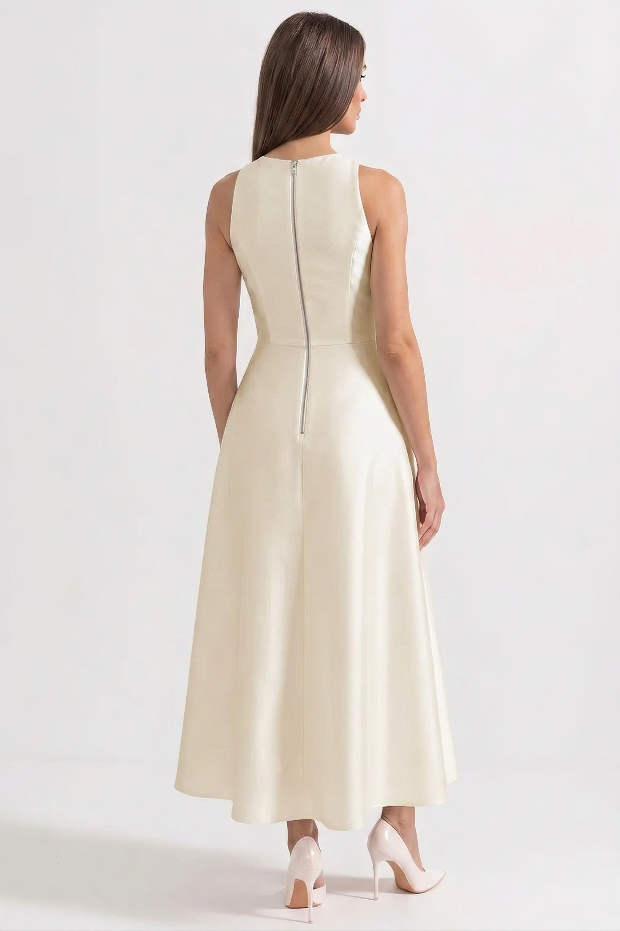 Halter Neck Maxi Dress With Black Bow Bustline And Button Front - White