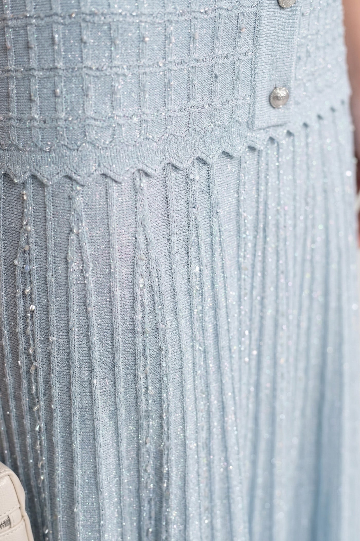 Short Sleeve Midi Dress With Shimmer Knit Texture - Light Blue