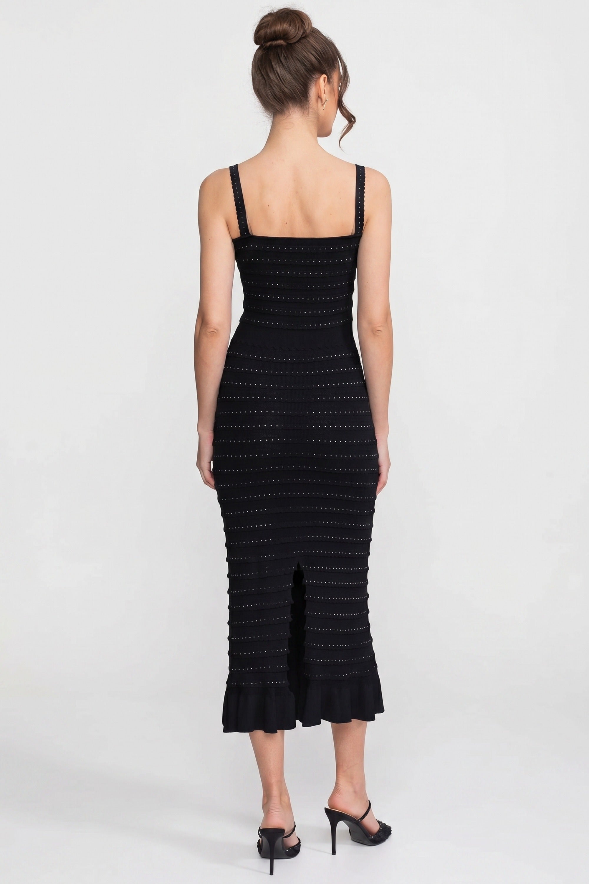 Textured Knit 3 Piece Set With Blazer, Top and Midi Skirt - Black