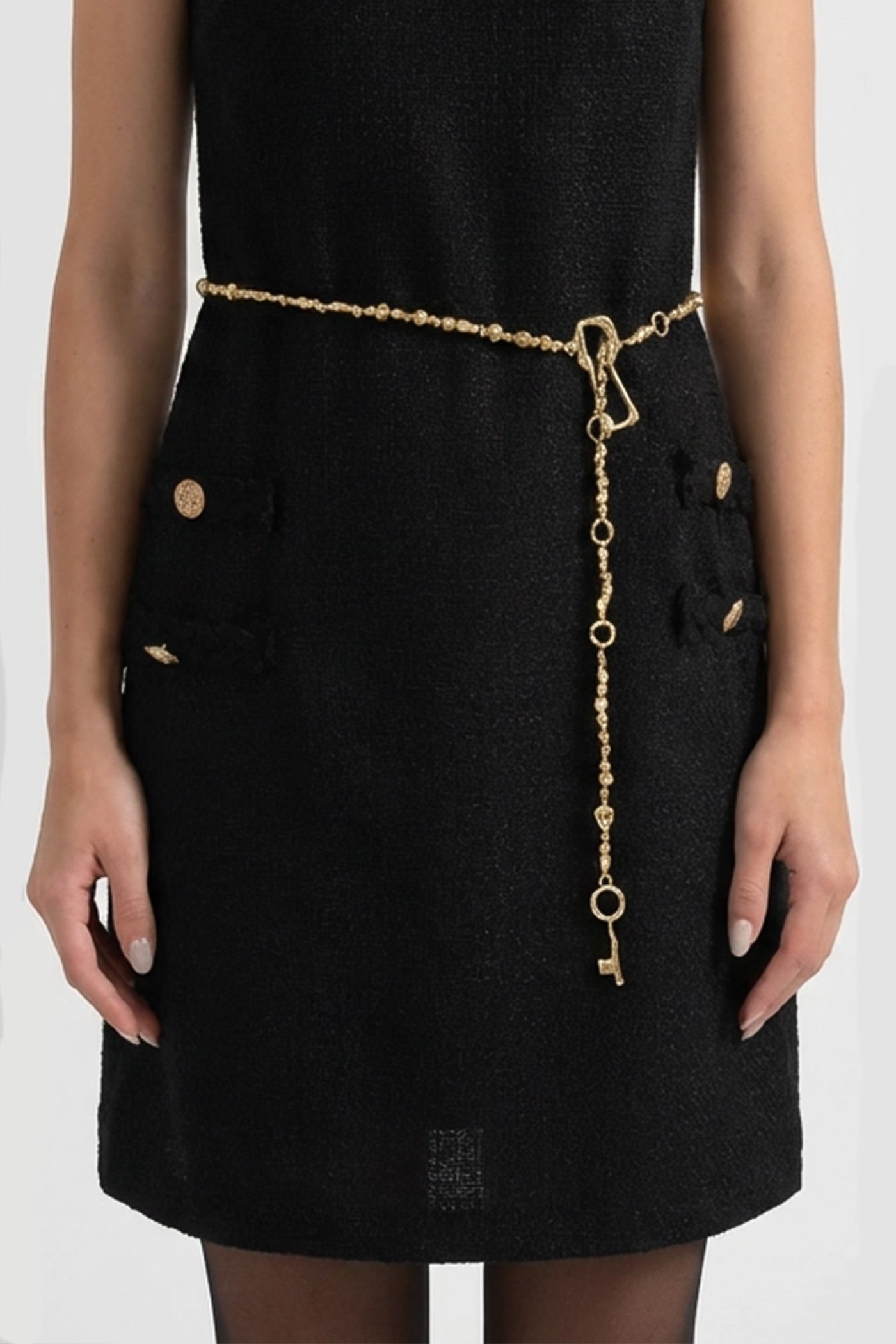 Chain Belt with Key Charm Detail Gold Chain Belt with Key Charm Detail Gold