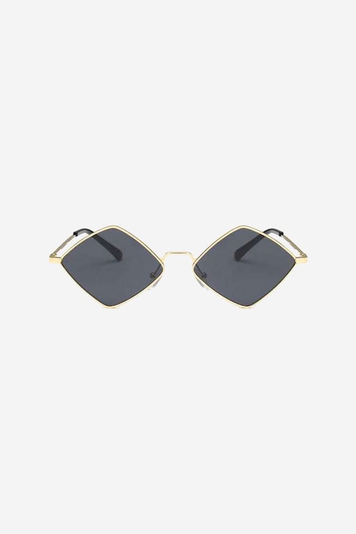 Geometric Diamond-Shaped Sunglasses with Slim Gold Frame – Black