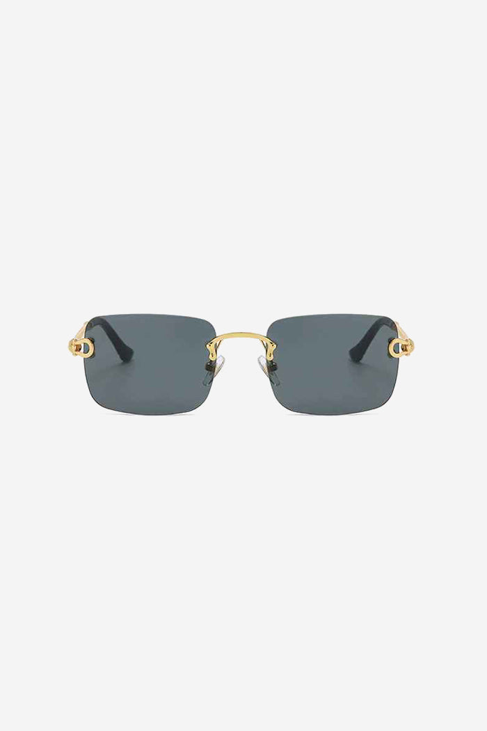 Rimless Square Sunglasses with Twisted Gold Rope Temples – Black