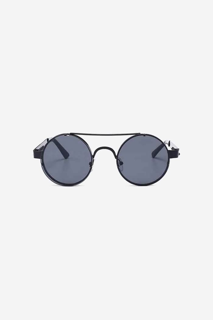 Rimless Round Sunglasses with Double Bridge and Temple Springs – Black