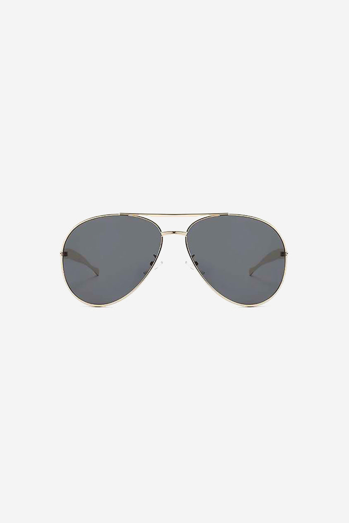 Aviator Sunglasses with Sculpted Gold Frame and Double Bridge – Black