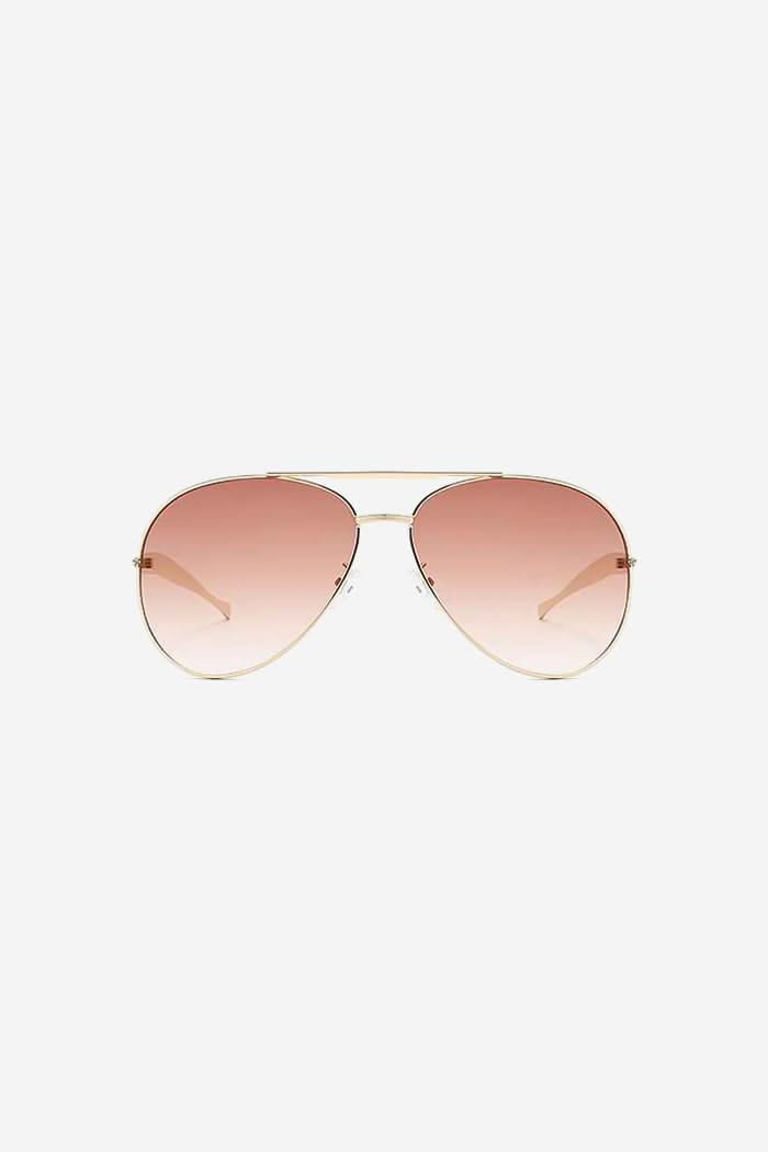 Aviator Sunglasses with Sculpted Gold Frame and Double Bridge – Pink
