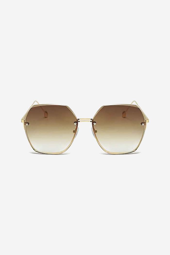 Oversized Hexagon Sunglasses with Ultra-Thin Gold Frame – Brown