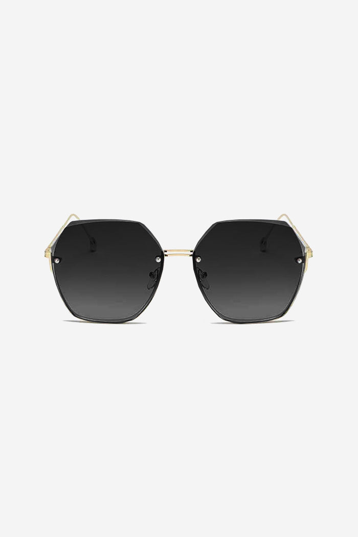 Oversized Hexagon Sunglasses with Ultra-Thin Gold Frame – Black