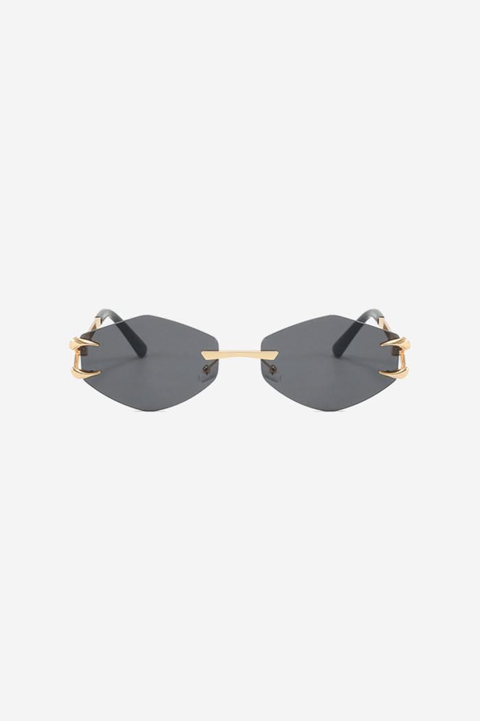 Rimless Geometric Sunglasses with Spiked Gold Temples – Black