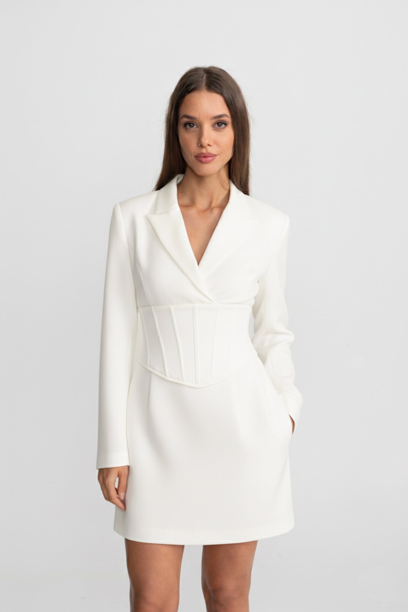 Structured Mini Blazer Dress With Corset Waist – Ivoire, S