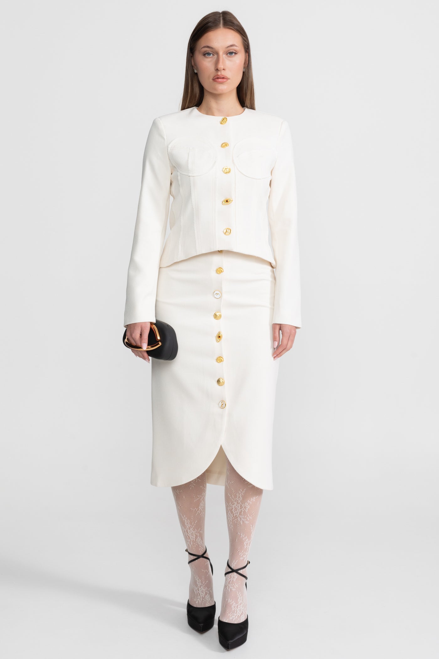 Co-ord Set with Statement Gold Buttons - Ivoire