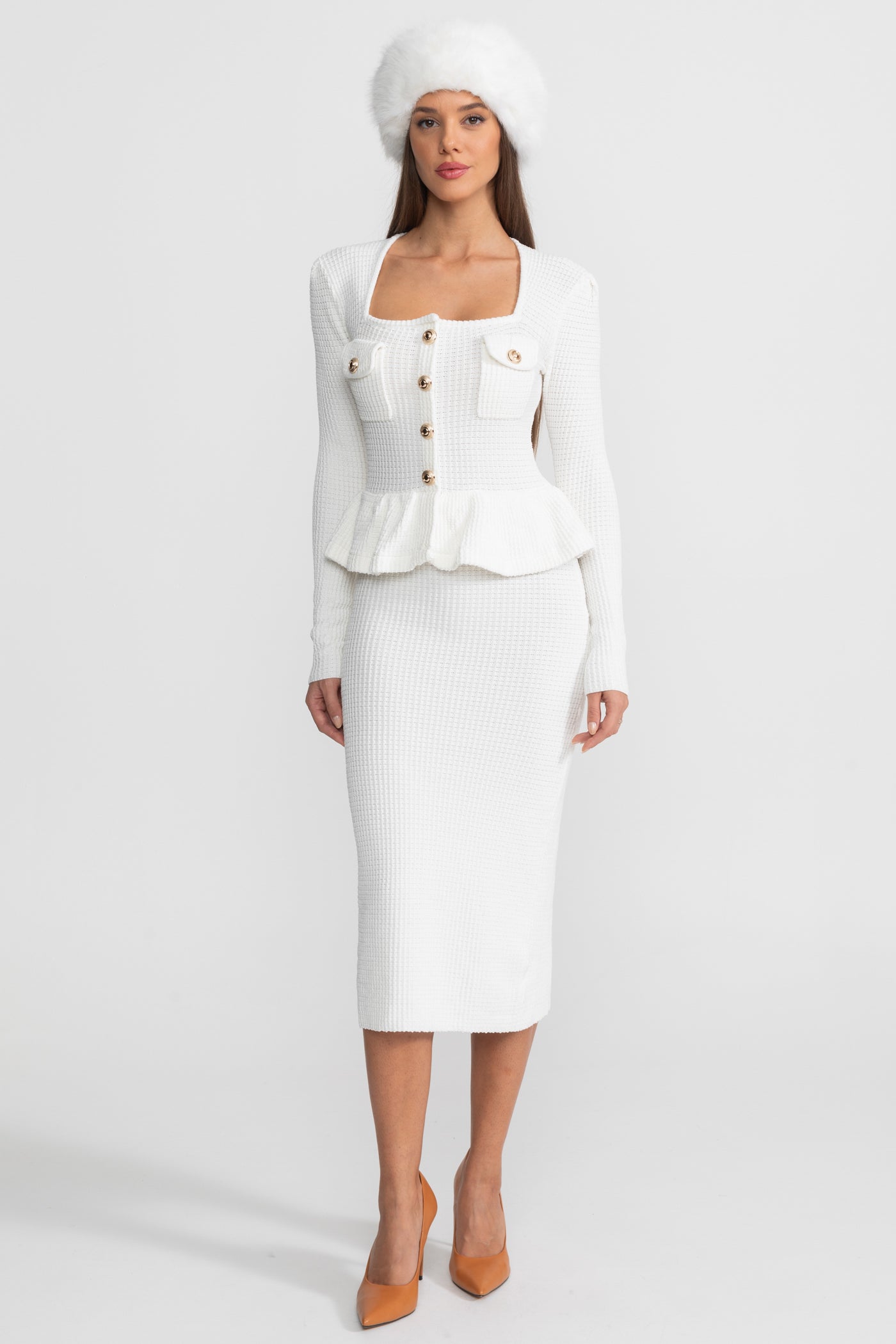 white and gold peplum dress Lace White Buttoned Peplum Dress With Belt