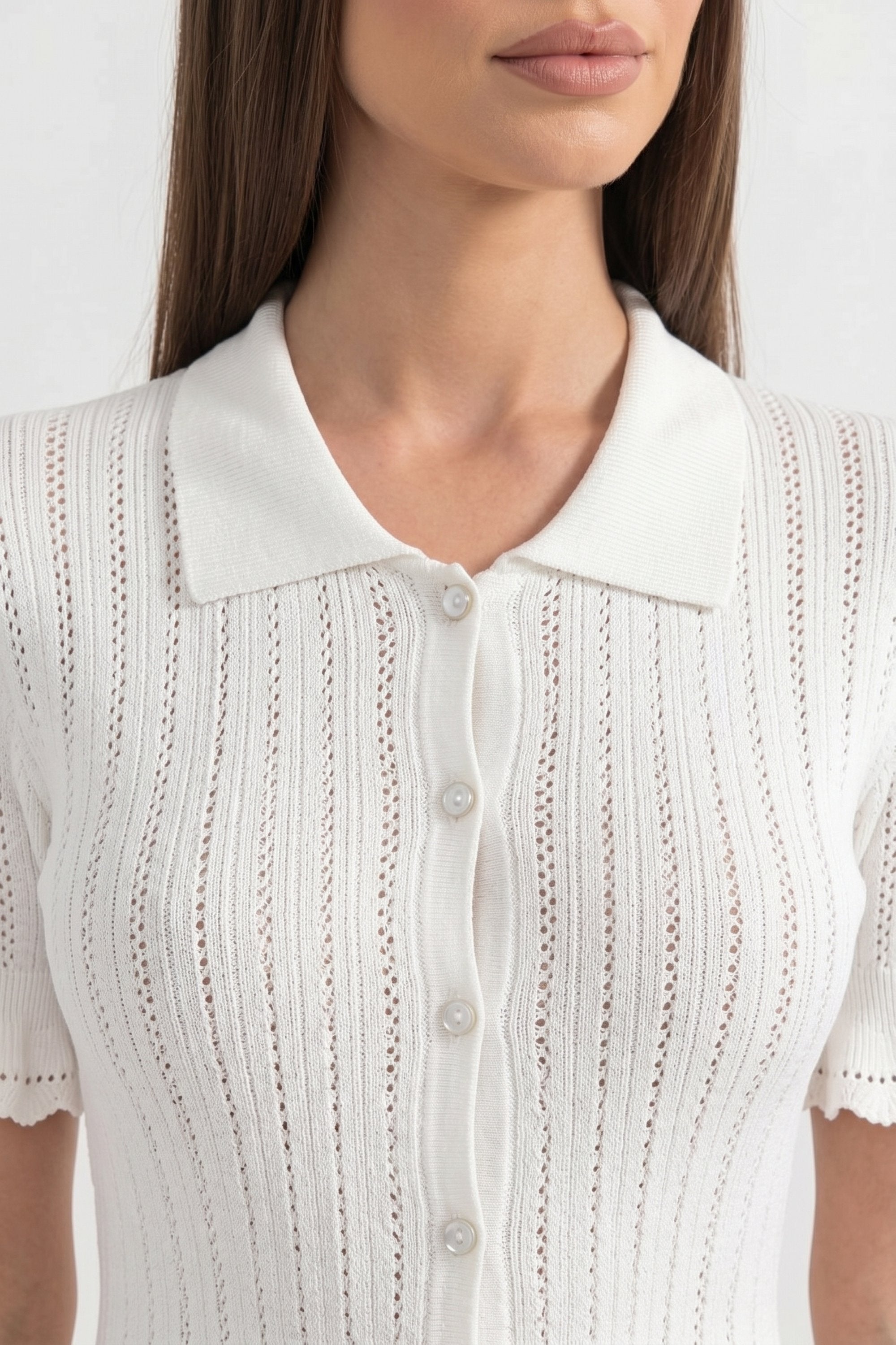 Peter-Pan Collar Knit Peplum Maxi Dress With Lace Hem - White