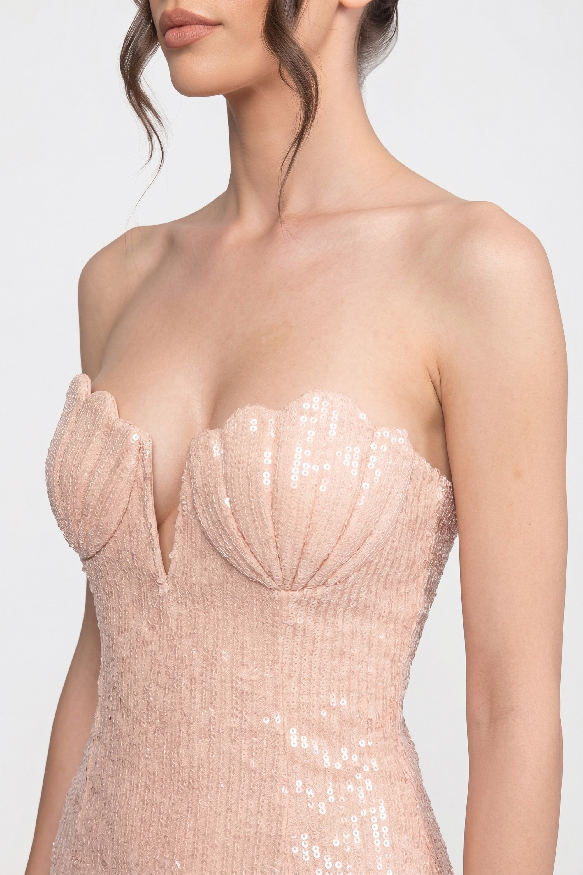 Strapless Sequin Mermaid Gown With Sweetheart Neckline And Back Slit - Blush