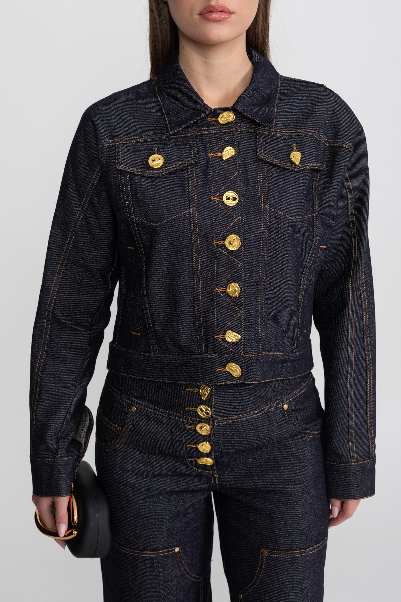 Gold Button Denim Co-ord Set – Indigo