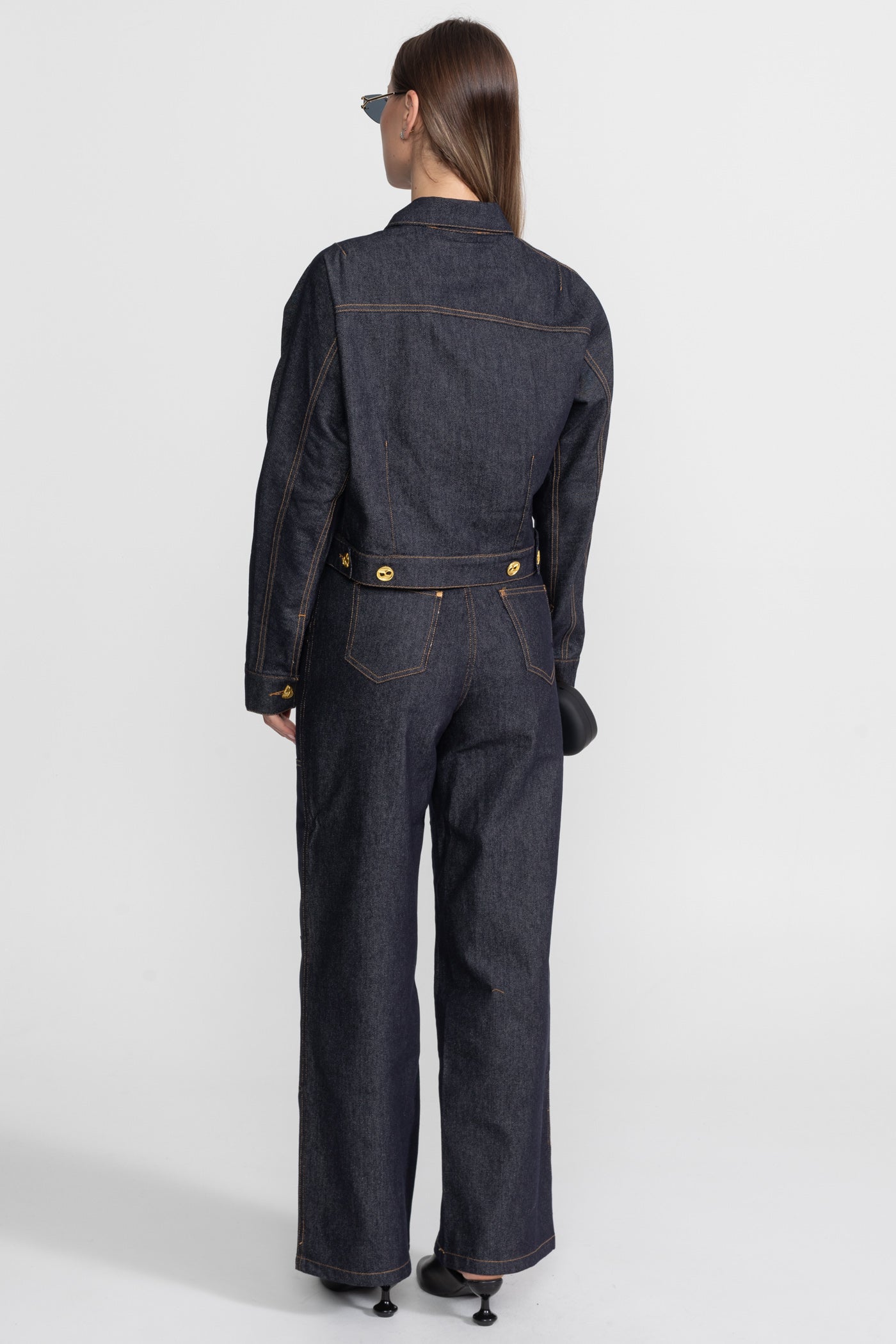 Gold Button Denim Co-ord Set – Indigo