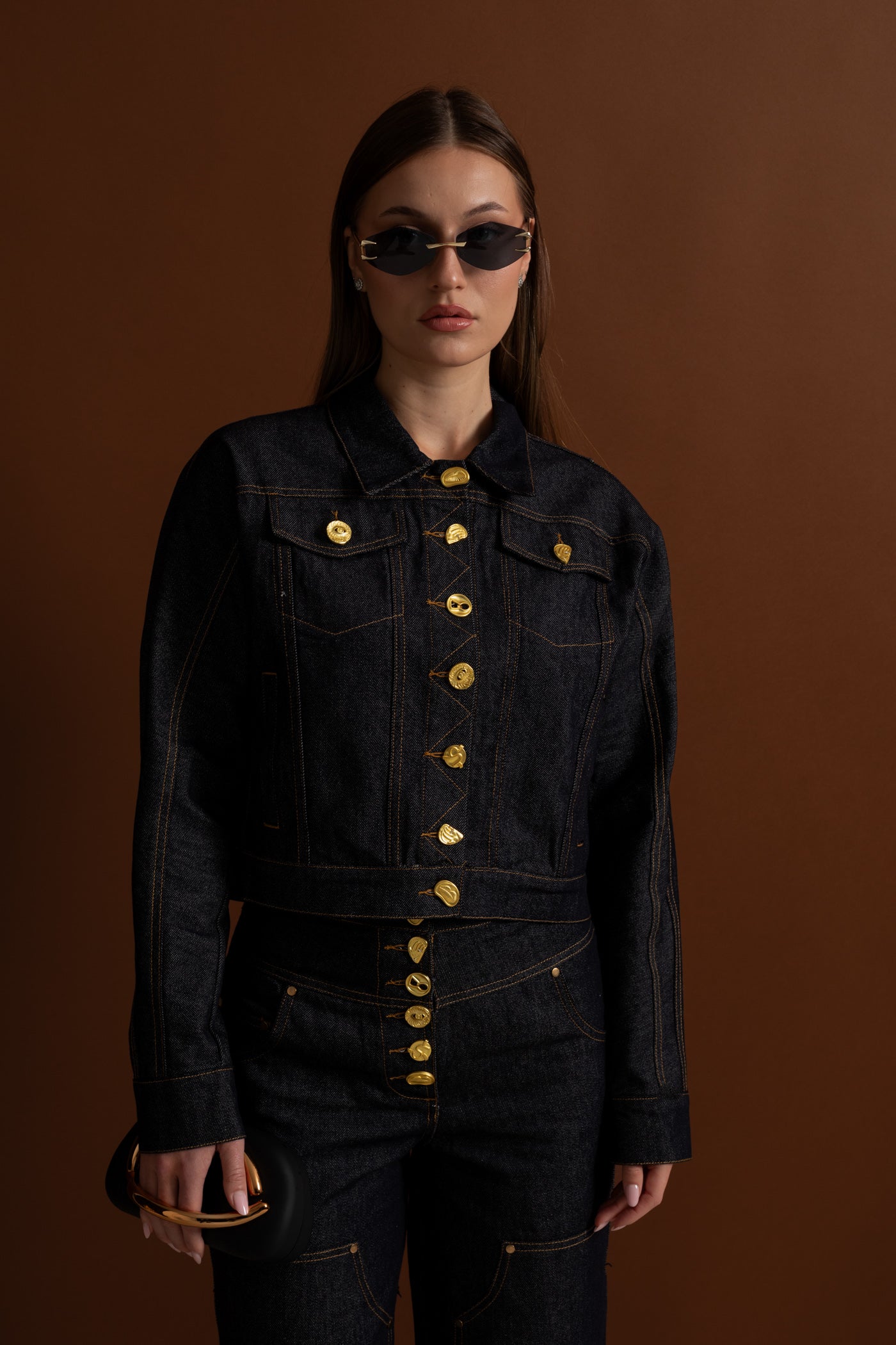 Gold Button Denim Co-ord Set – Indigo