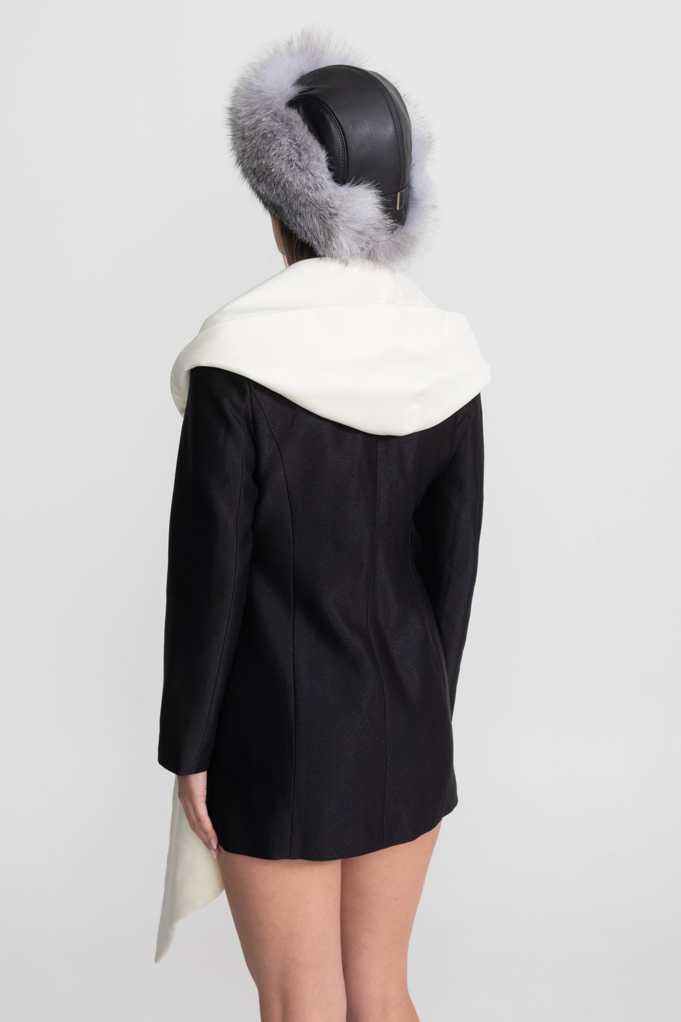 Draped Lapel Asymmetric Blazer Dress – Black/Ivory