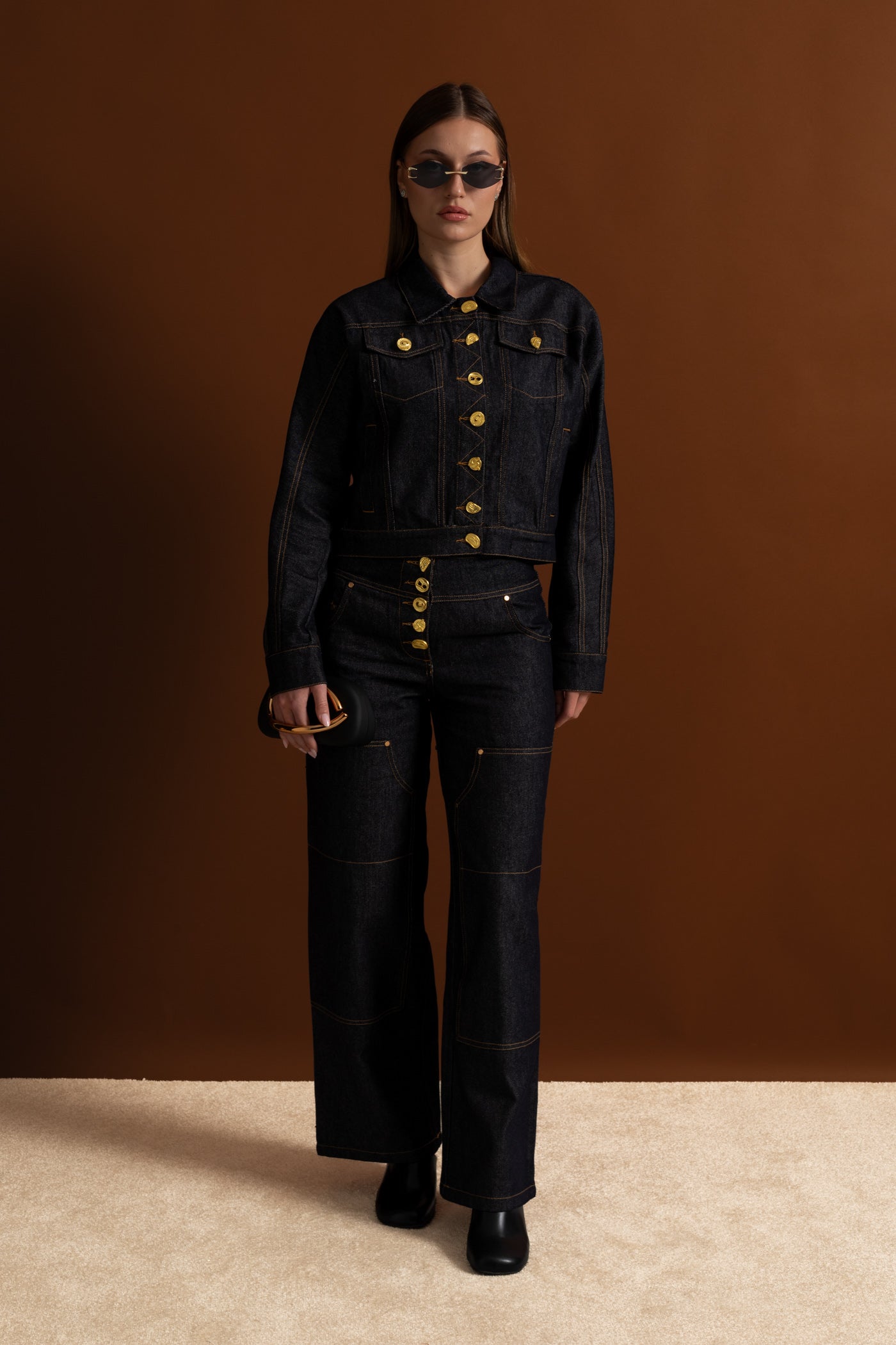 Gold Button Denim Co-ord Set – Indigo