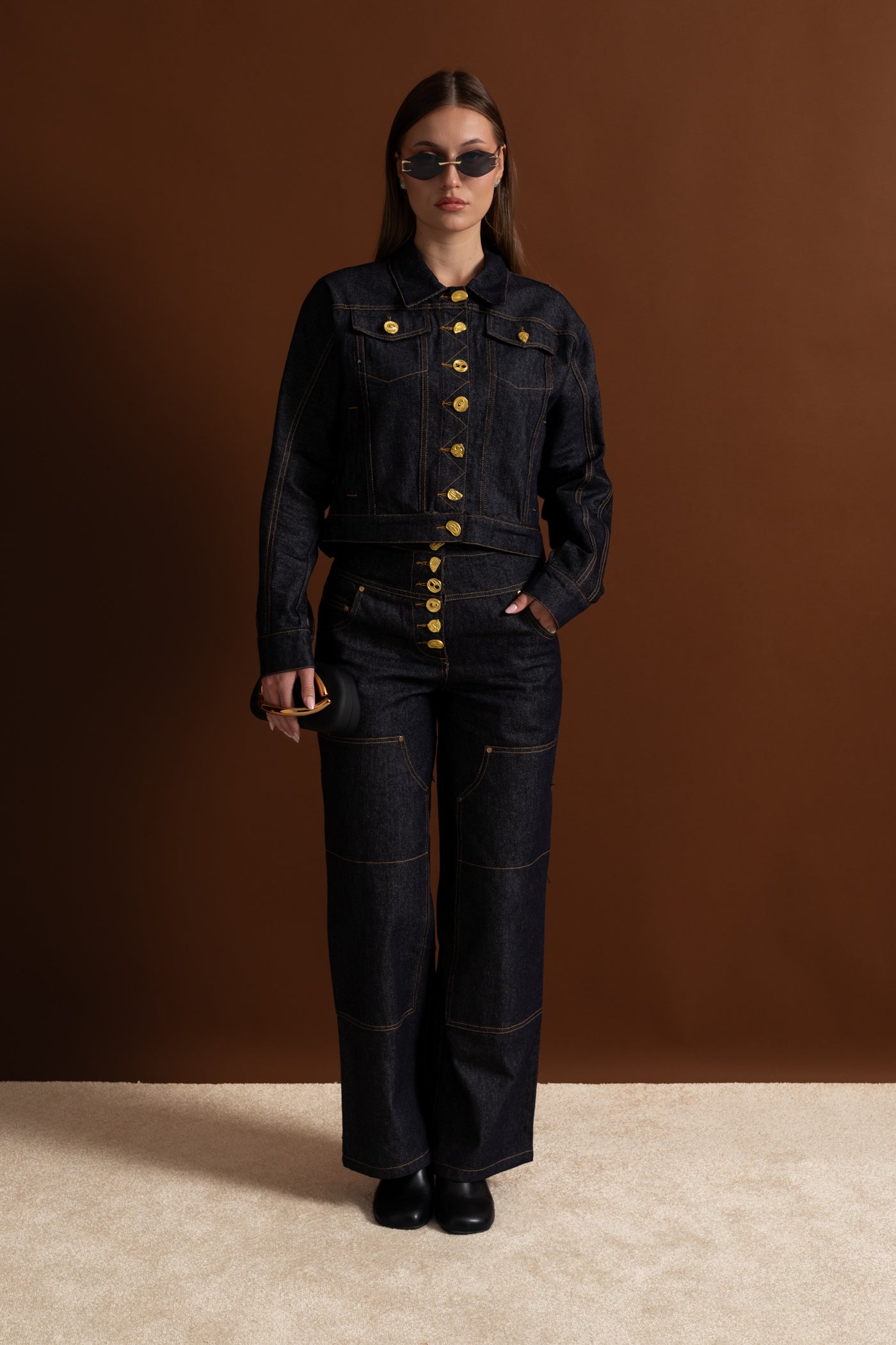 Gold Button Denim Co-ord Set – Indigo