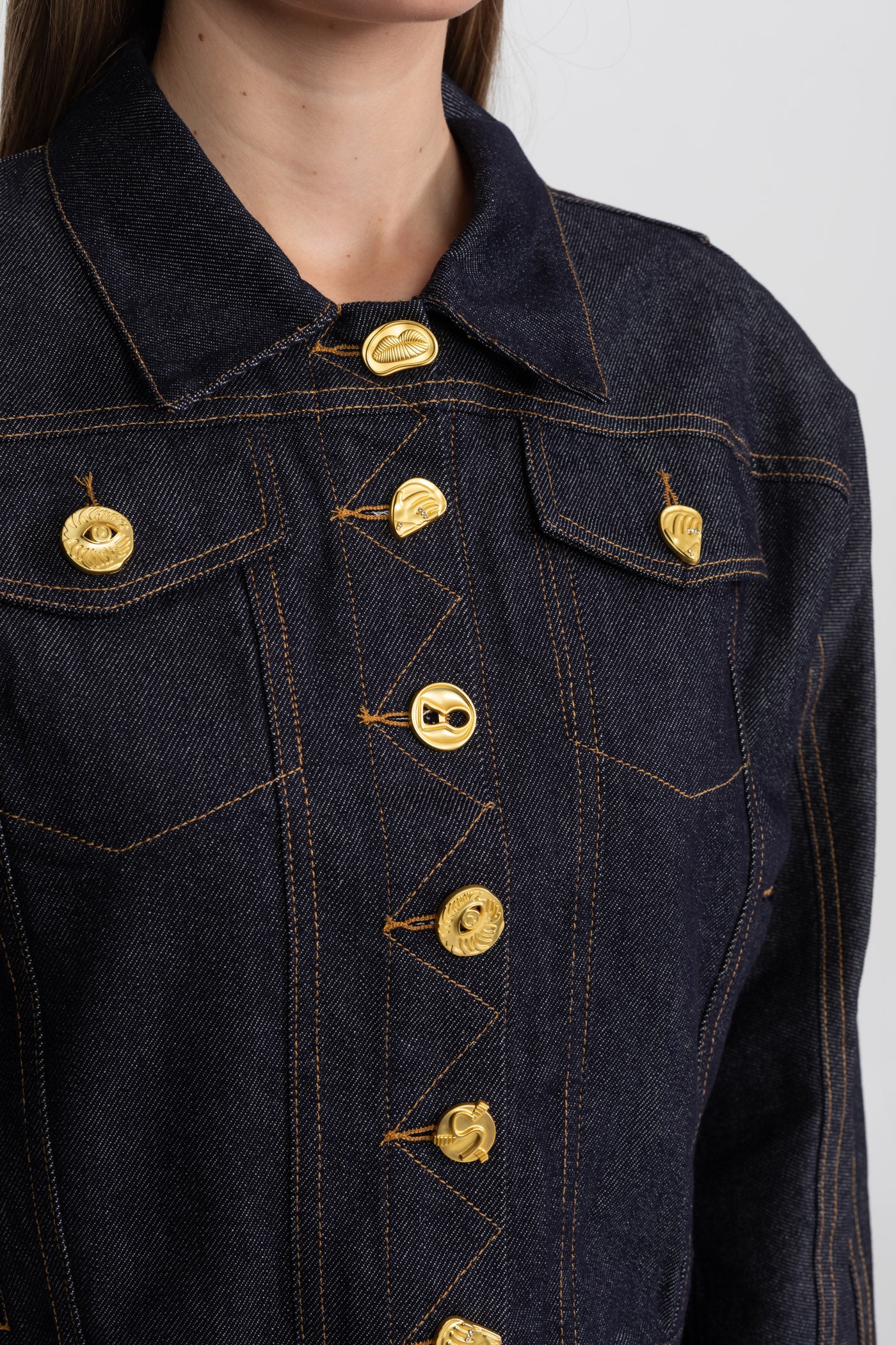 Gold Button Denim Co-ord Set – Indigo