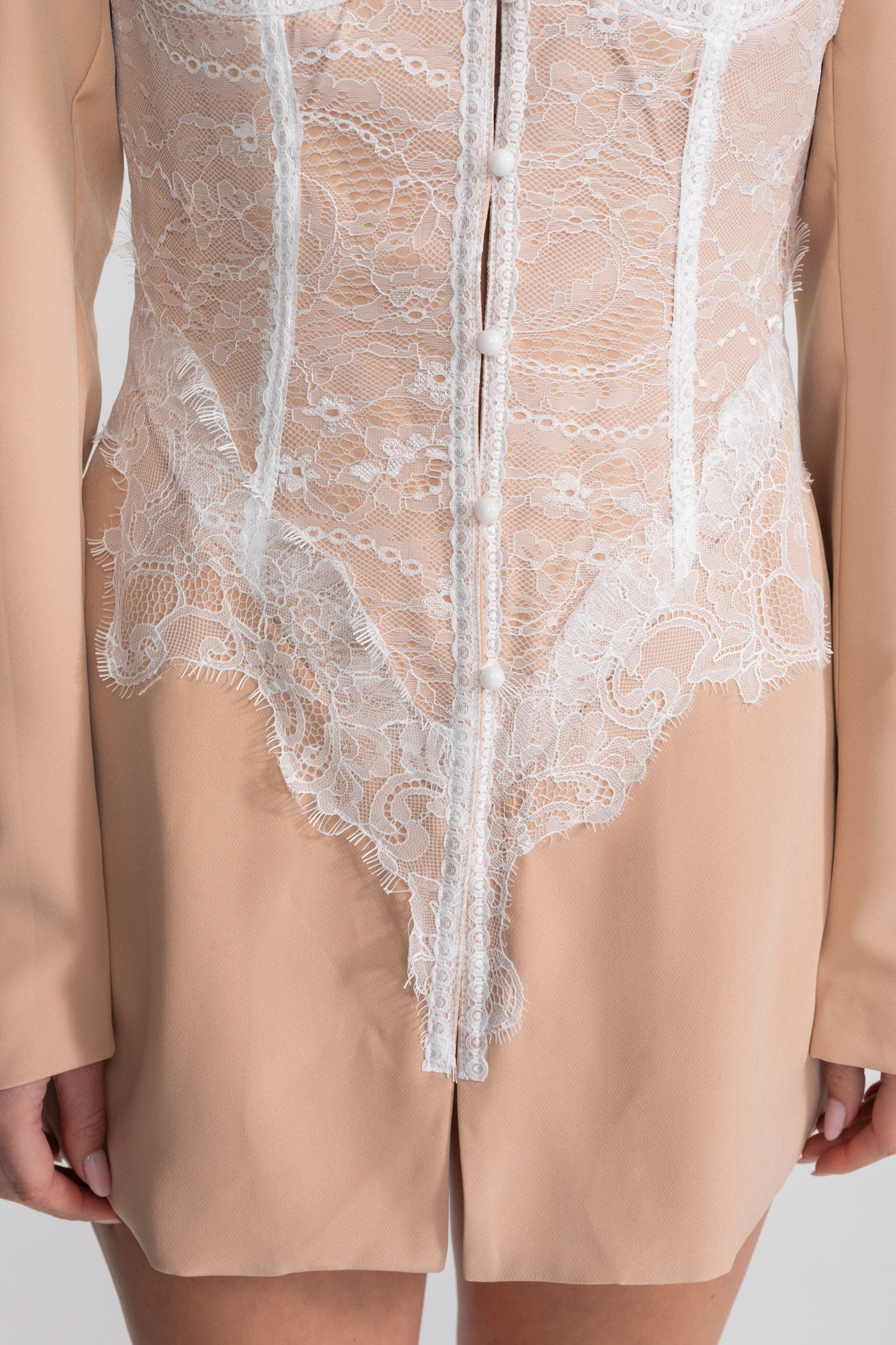 Lace Corset Blazer Dress With Deep V-neckline  – Peach
