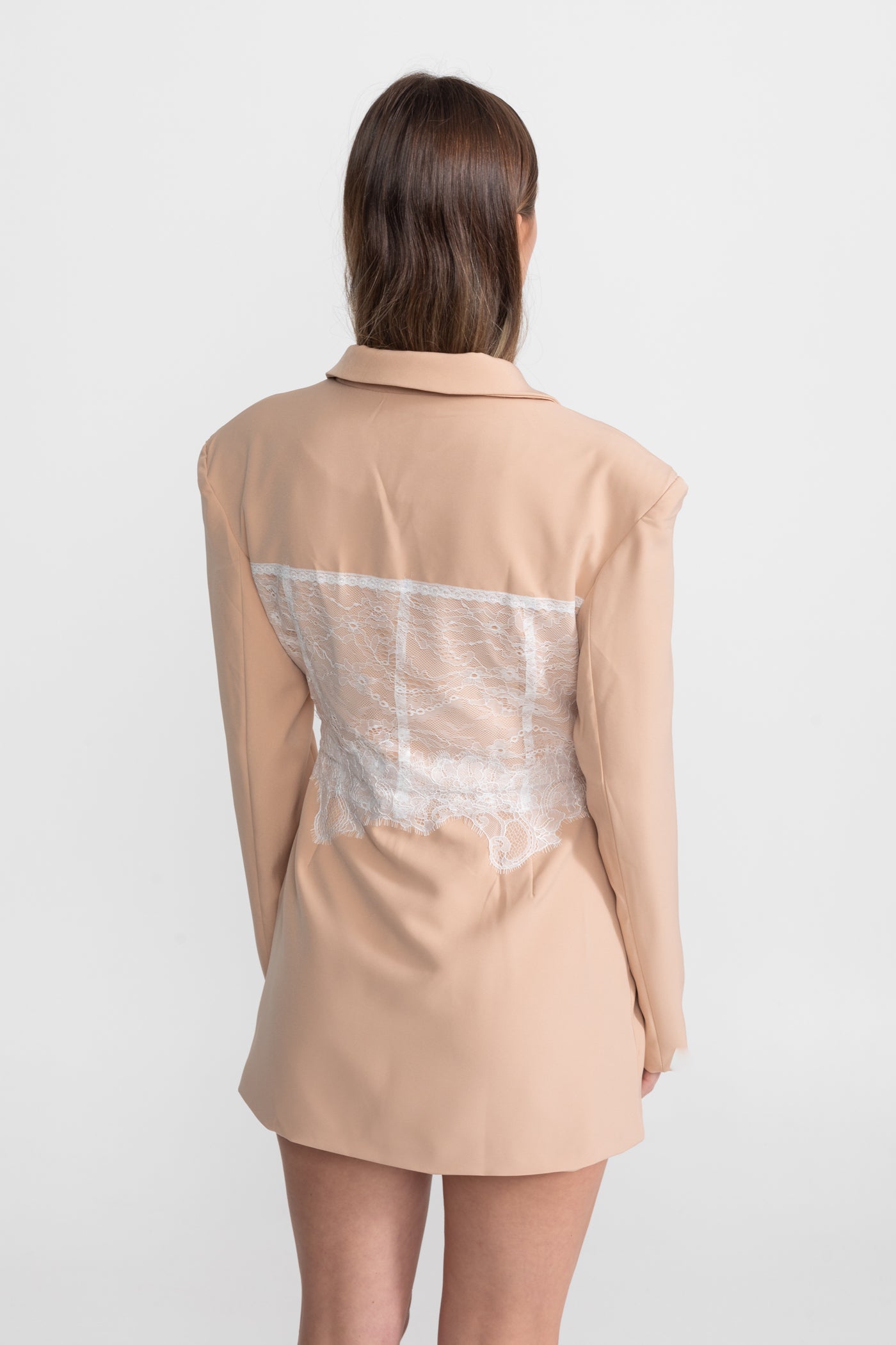 Lace Corset Blazer Dress With Deep V-neckline  – Peach