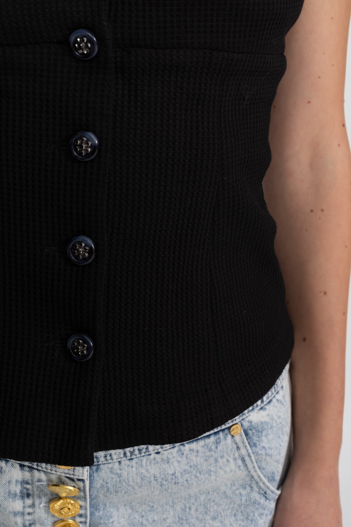 Contrast Floral Appliqué Bustier Top – Black/White