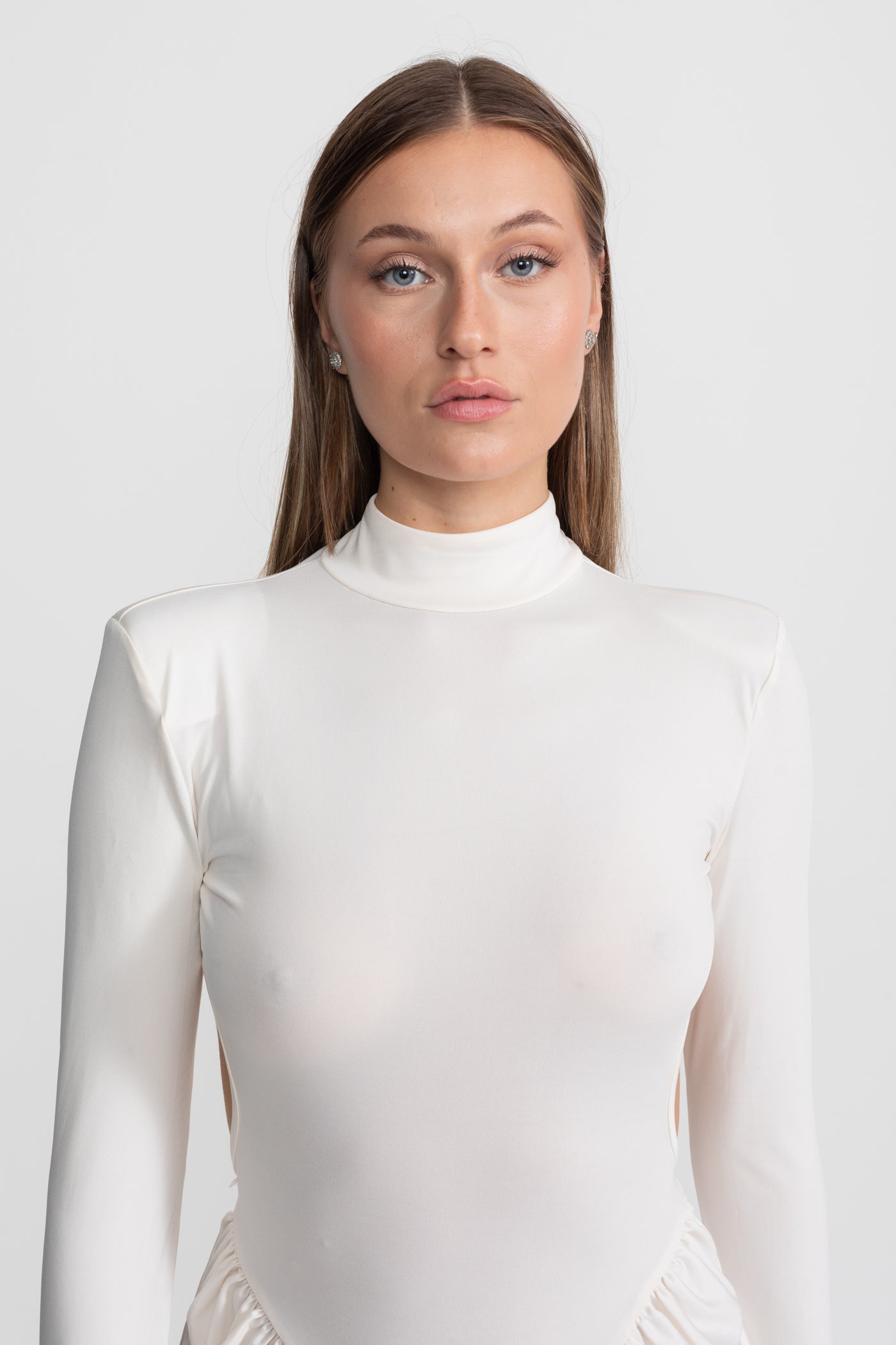 Ruched Maxi Dress With Side Cutouts – White