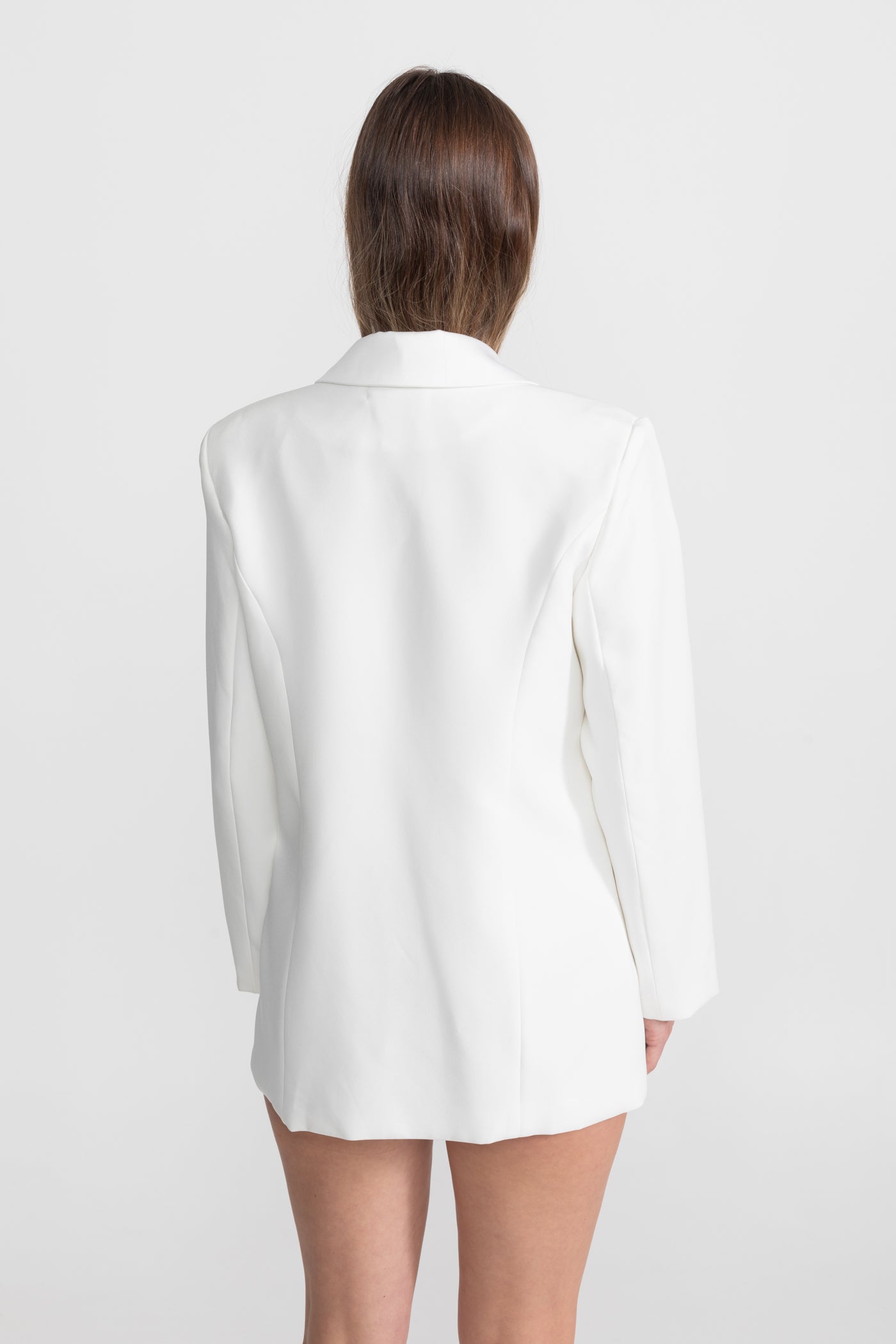 Crystal Brooch Blazer With Shawl Lapels – White