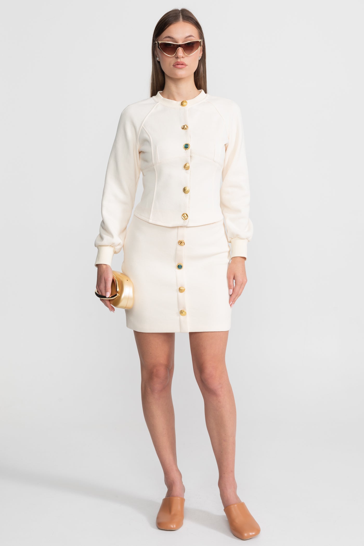 Embellished Button Co-ord Set – Ivoire