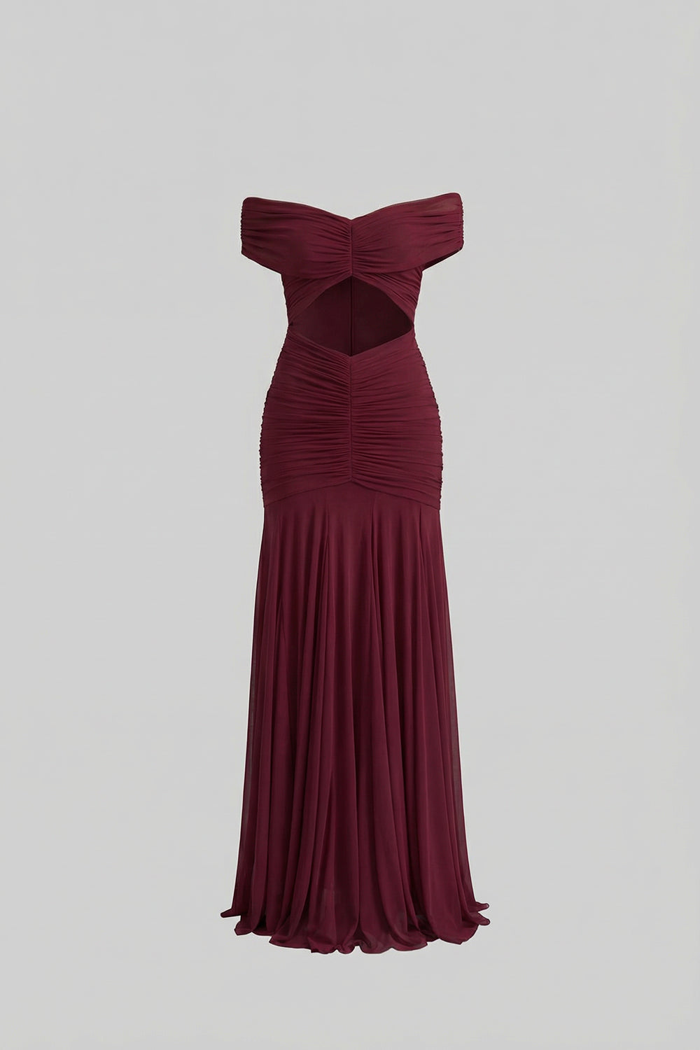 Ruched Off-The-Shoulder Maxi Dress With Cut-Out Waist - Crimson
