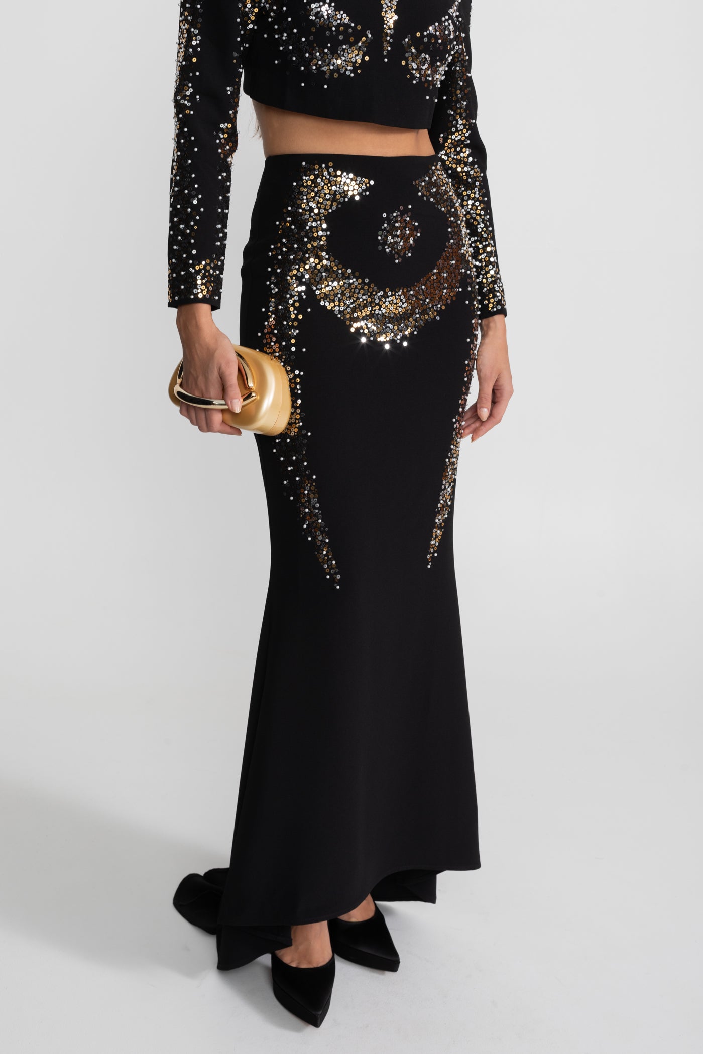 Embellished Co-Ord Set with Silver and Gold Sequin Detailing - Black