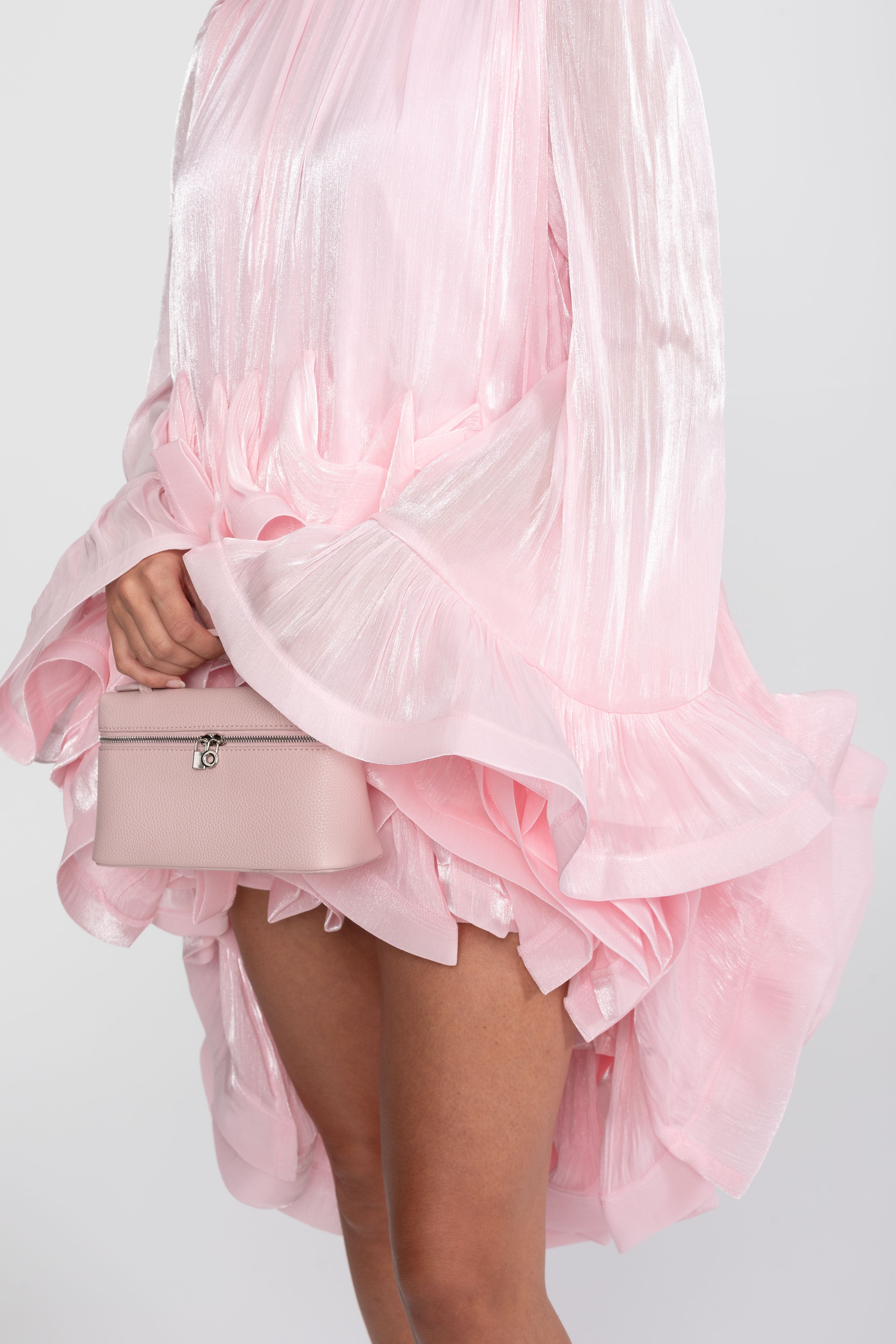 Asymmetric Ruffle Hem Mini Dress With Satin Finish - Pink