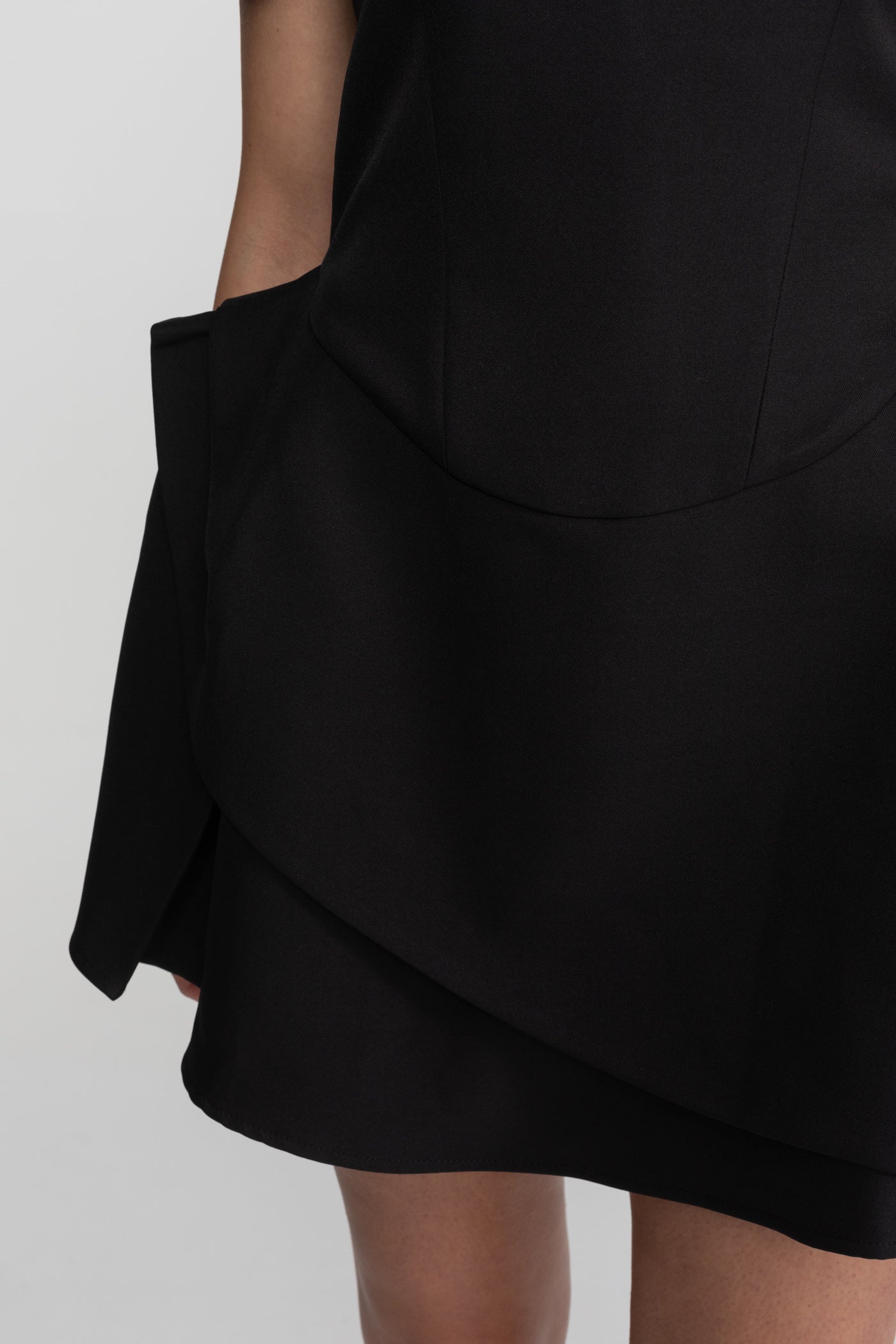 Tailored Mini Dress with Crystal Embellished Neckline – Black