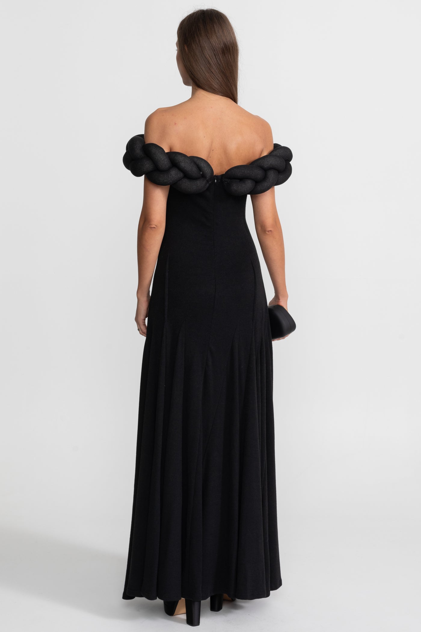 Off-Shoulder Braided Neckline Maxi Dress – Black
