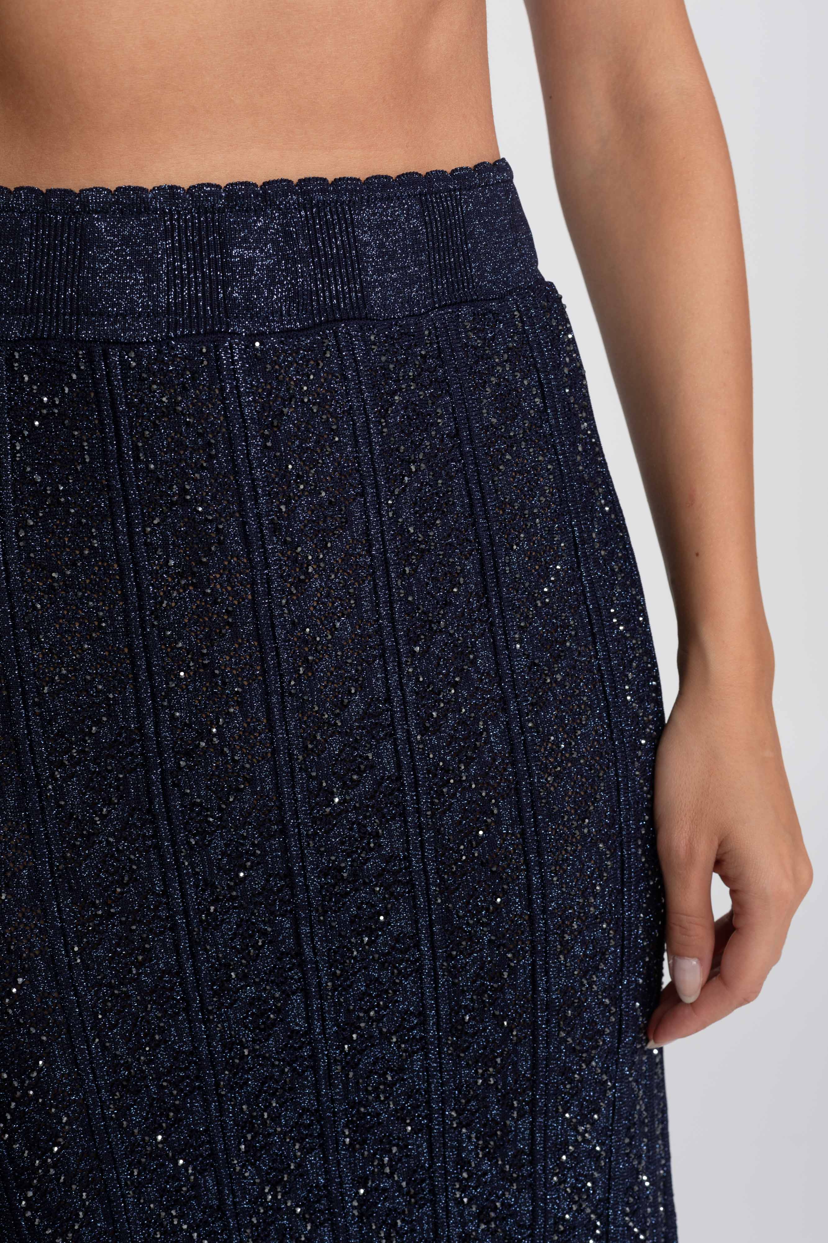 Long-Sleeve Diamond-Pattern Lace Co-Ord Set With Maxi Skirt - Navy
