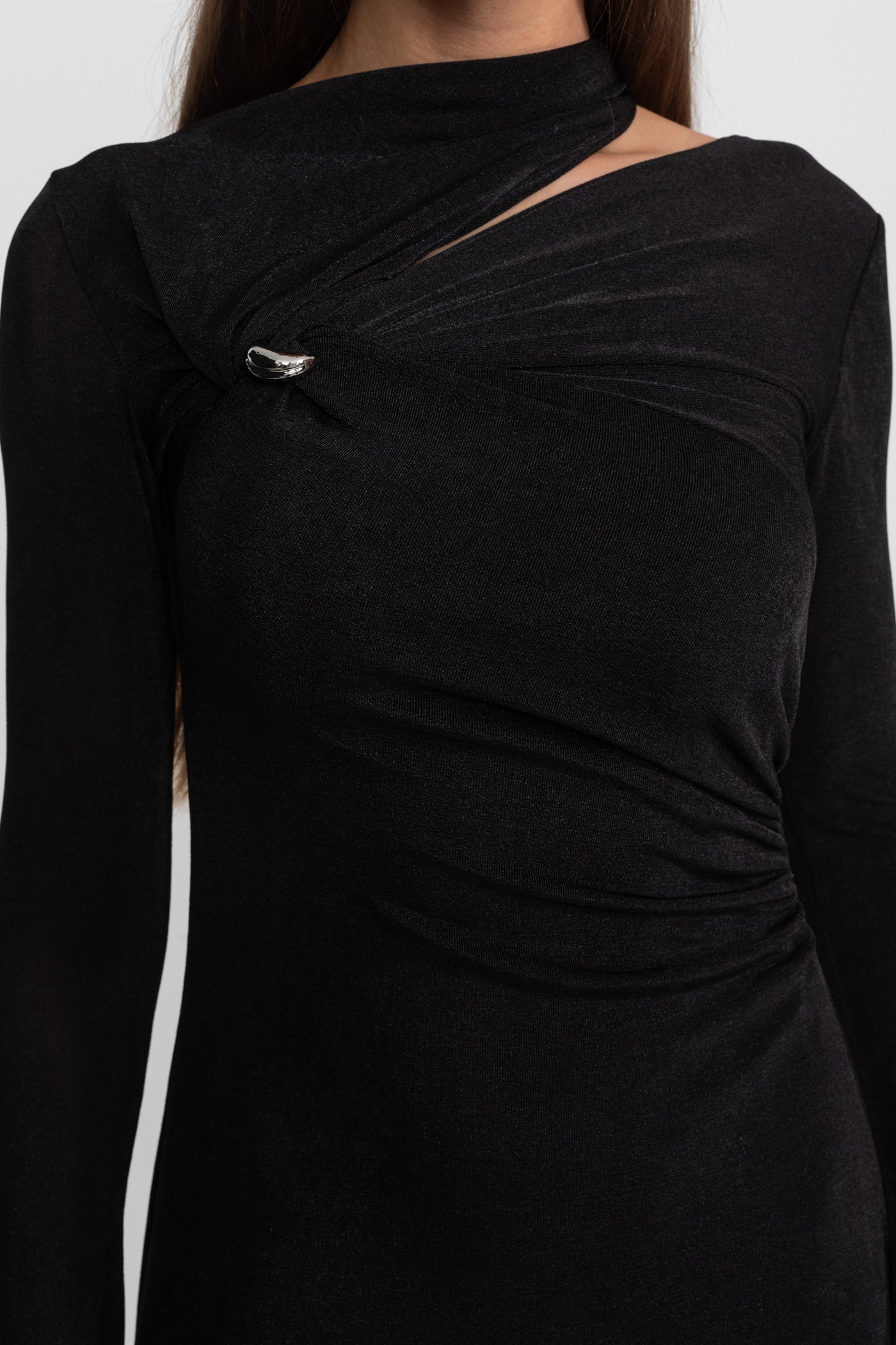 Velvet Maxi Dress with Cut-Out and Draped Detail - Black