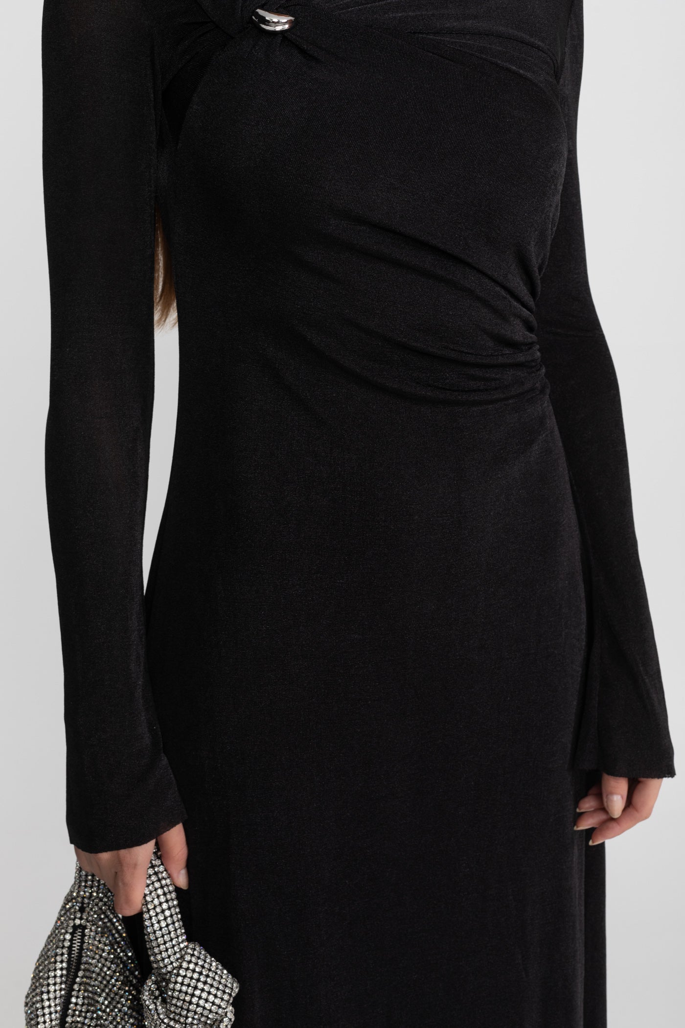 Velvet Maxi Dress with Cut-Out and Draped Detail - Black