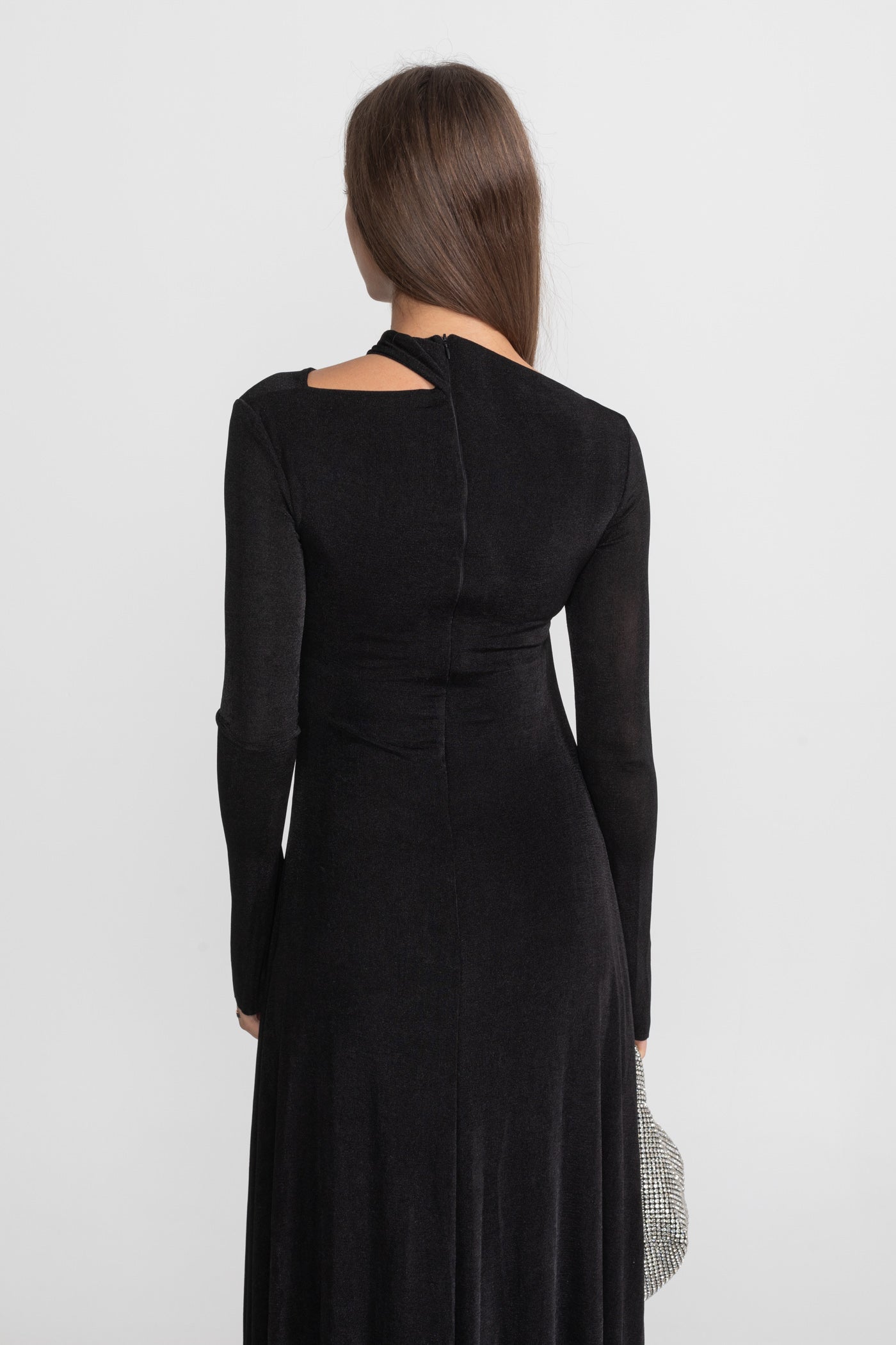 Velvet Maxi Dress with Cut-Out and Draped Detail - Black