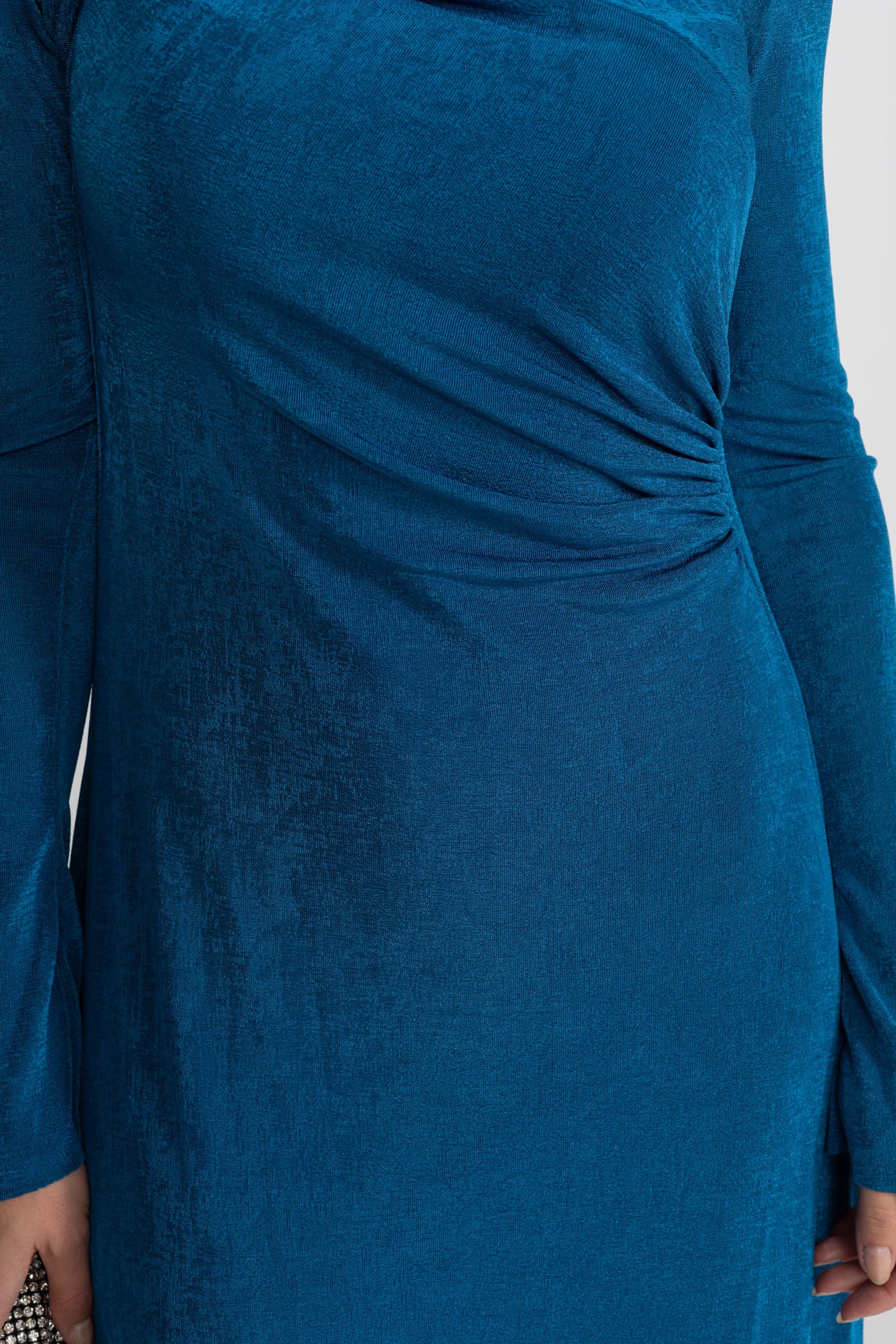 Velvet Maxi Dress with Cut-Out and Draped Detail - Teal