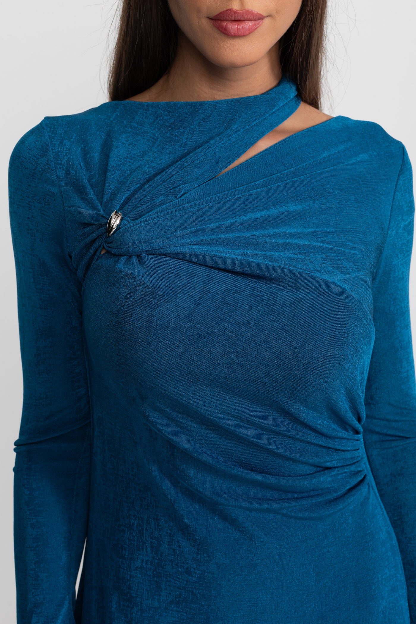 Velvet Maxi Dress with Cut-Out and Draped Detail - Teal