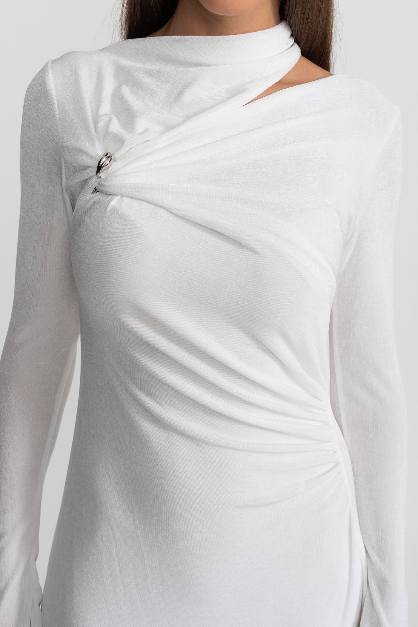 Velvet Maxi Dress with Cut-Out and Draped Detail - White