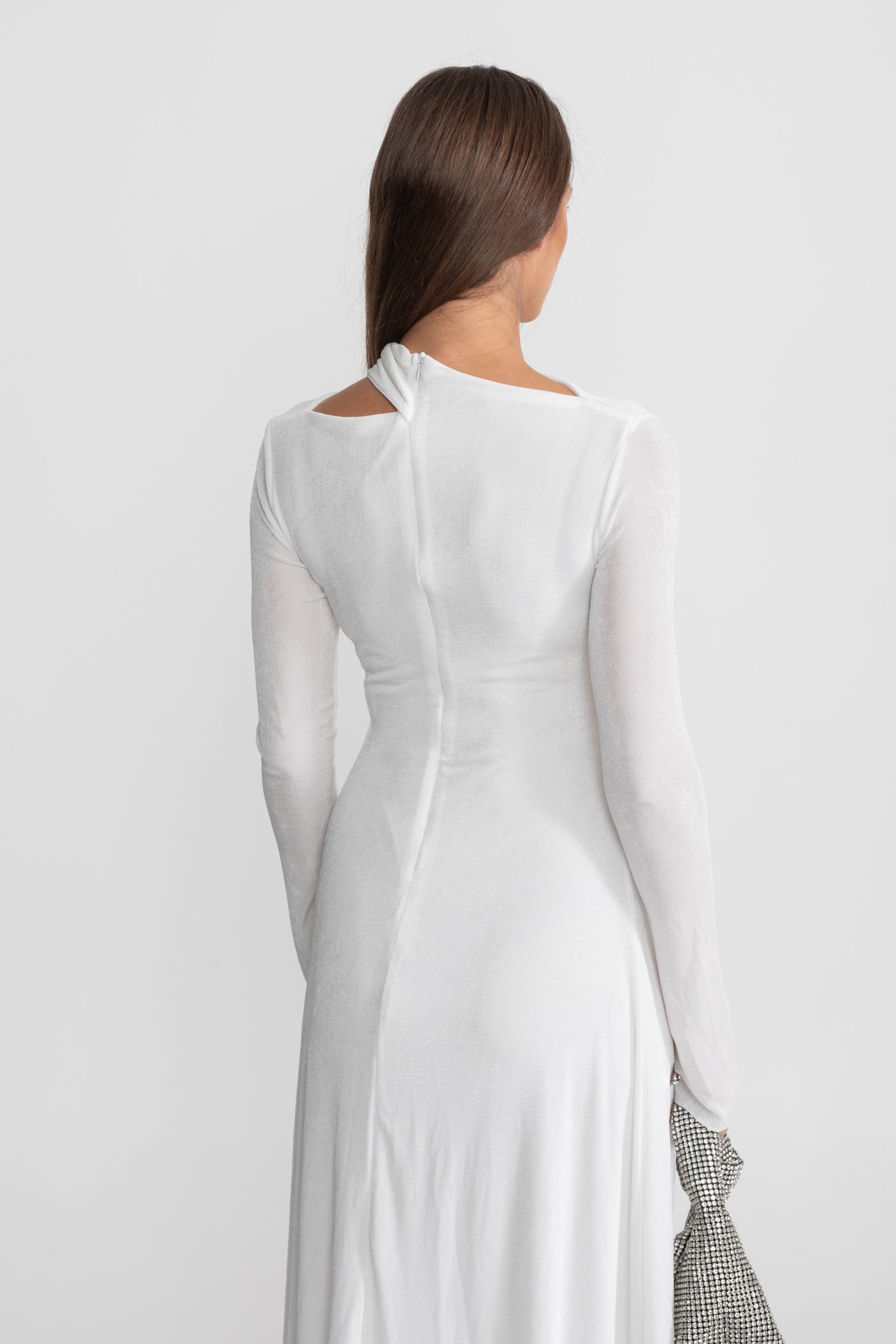 Velvet Maxi Dress with Cut-Out and Draped Detail - White