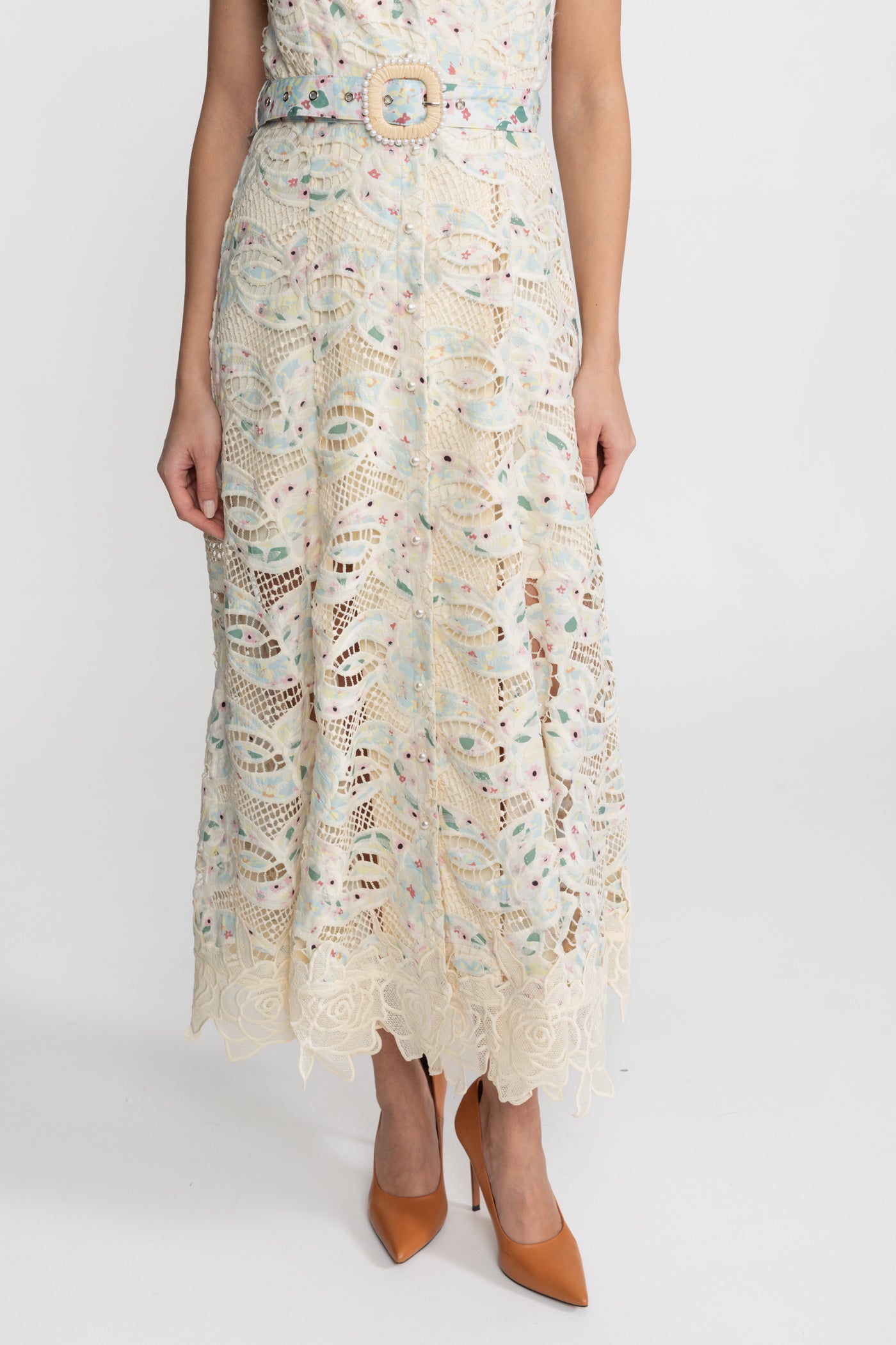 Halter Lace Midi Dress with Belted Waist – Ivoire