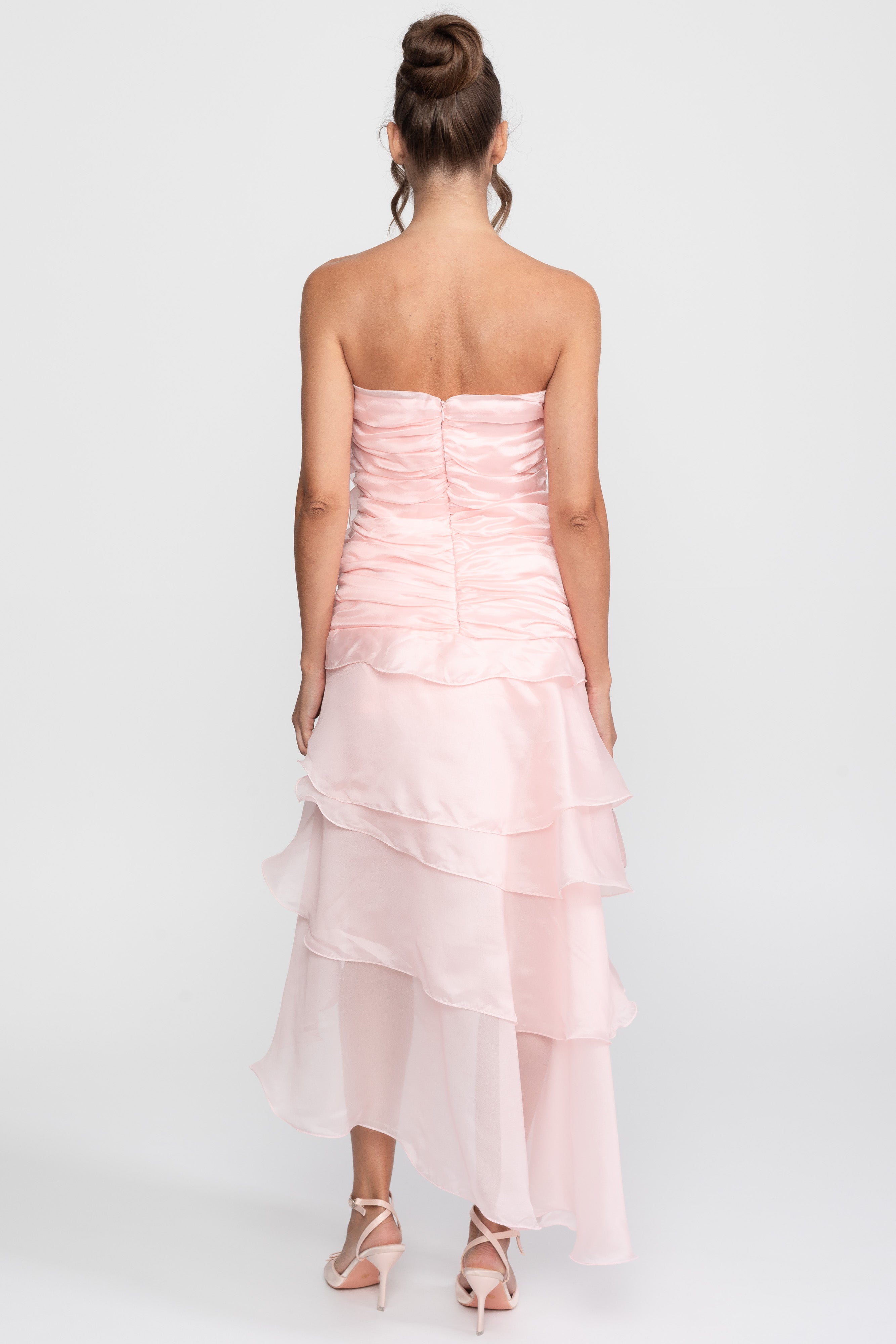 Strapless Rosette Petal Dress With 3D Floral Embellishments - Pink