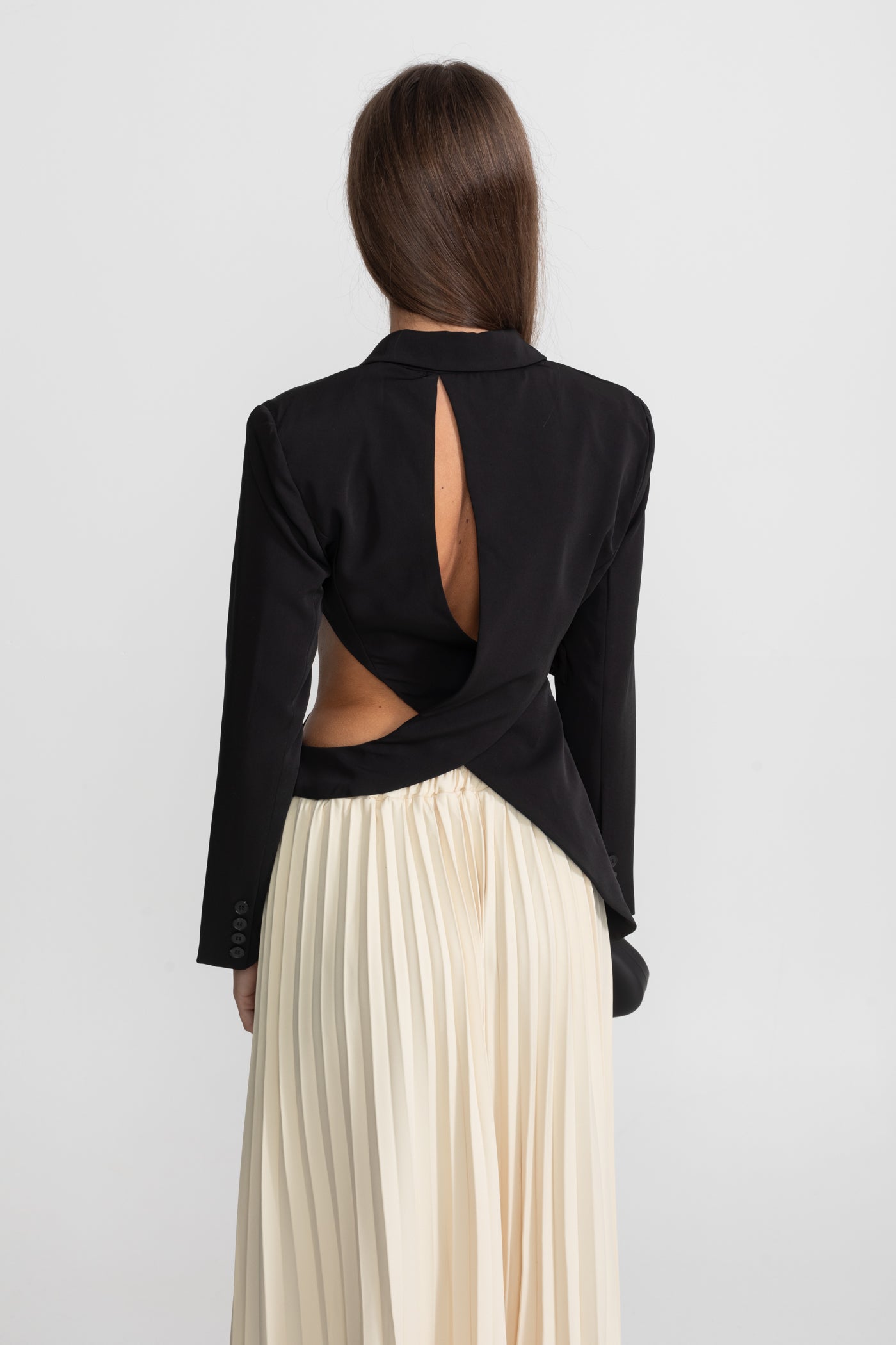 Asymmetric Cut-Out Blazer with Belt Detail - Black