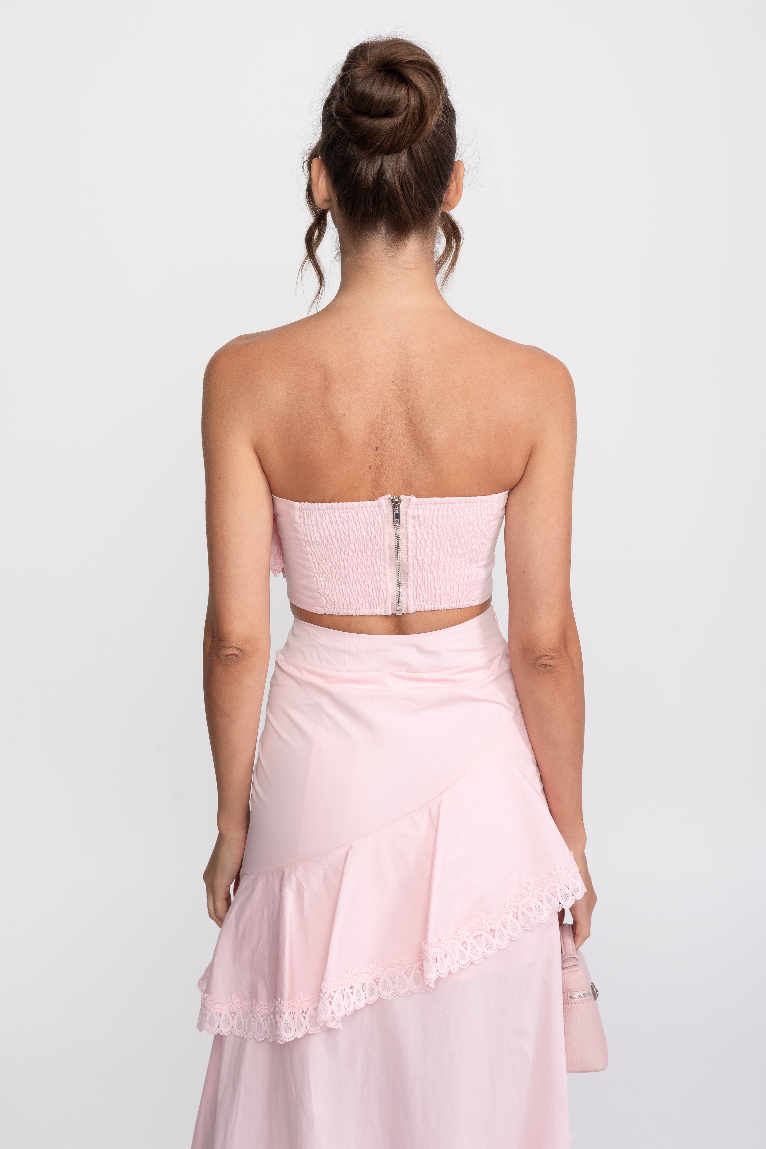 Crochet Medallion Two-Piece Set With Ruffled Maxi Skirt - Pink
