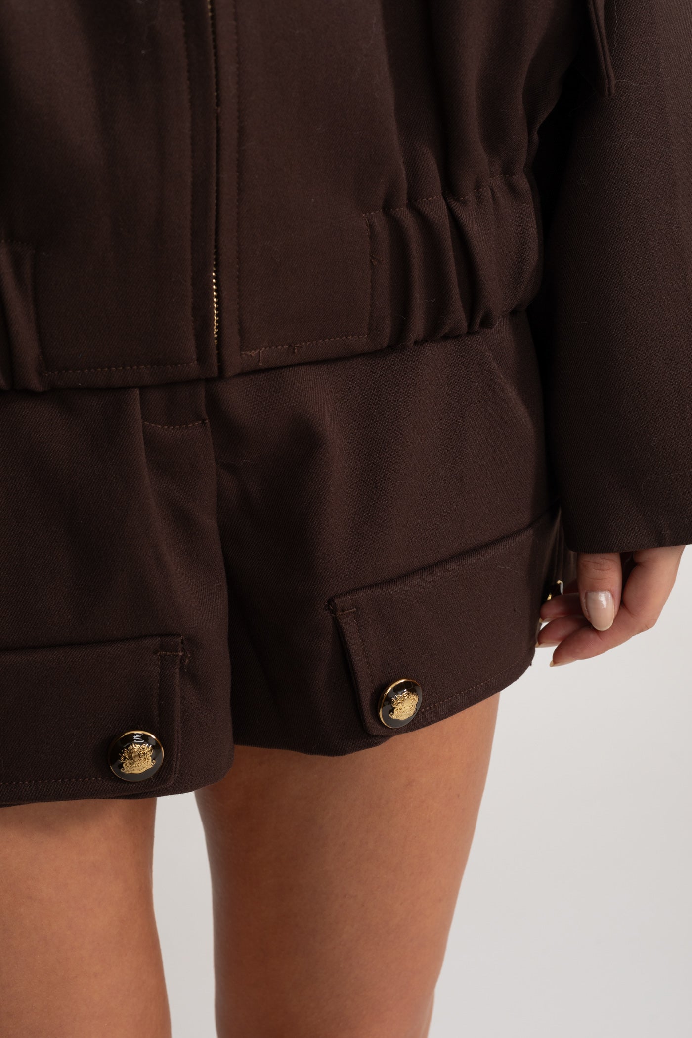 Co-Ord Set With Zip-Up Utility Jacket And Matching Mini Skirt – Brown